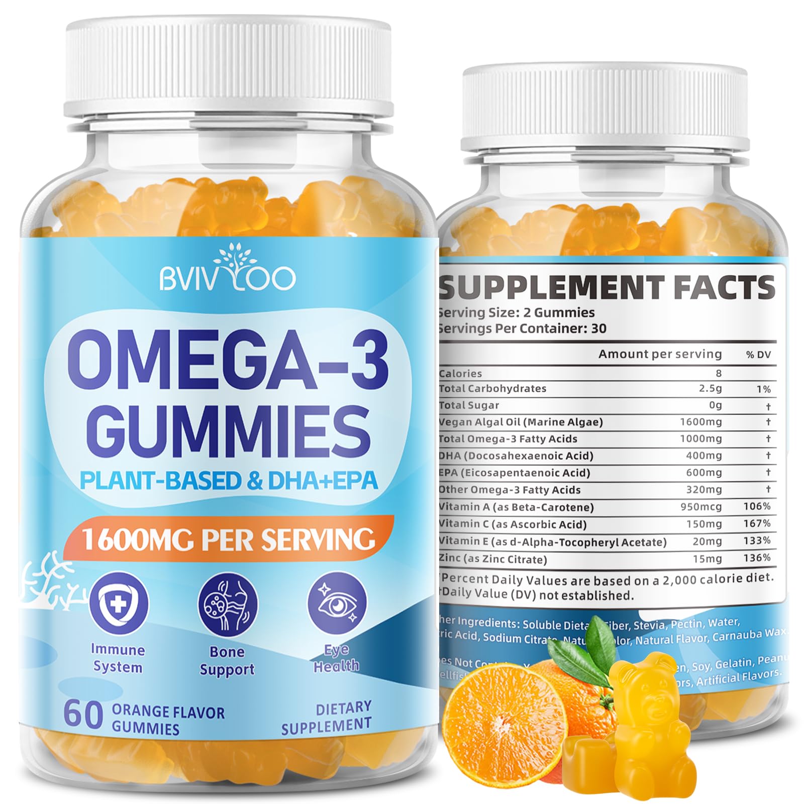 BVIVLOO Omega-3 Gummies front view with packaging