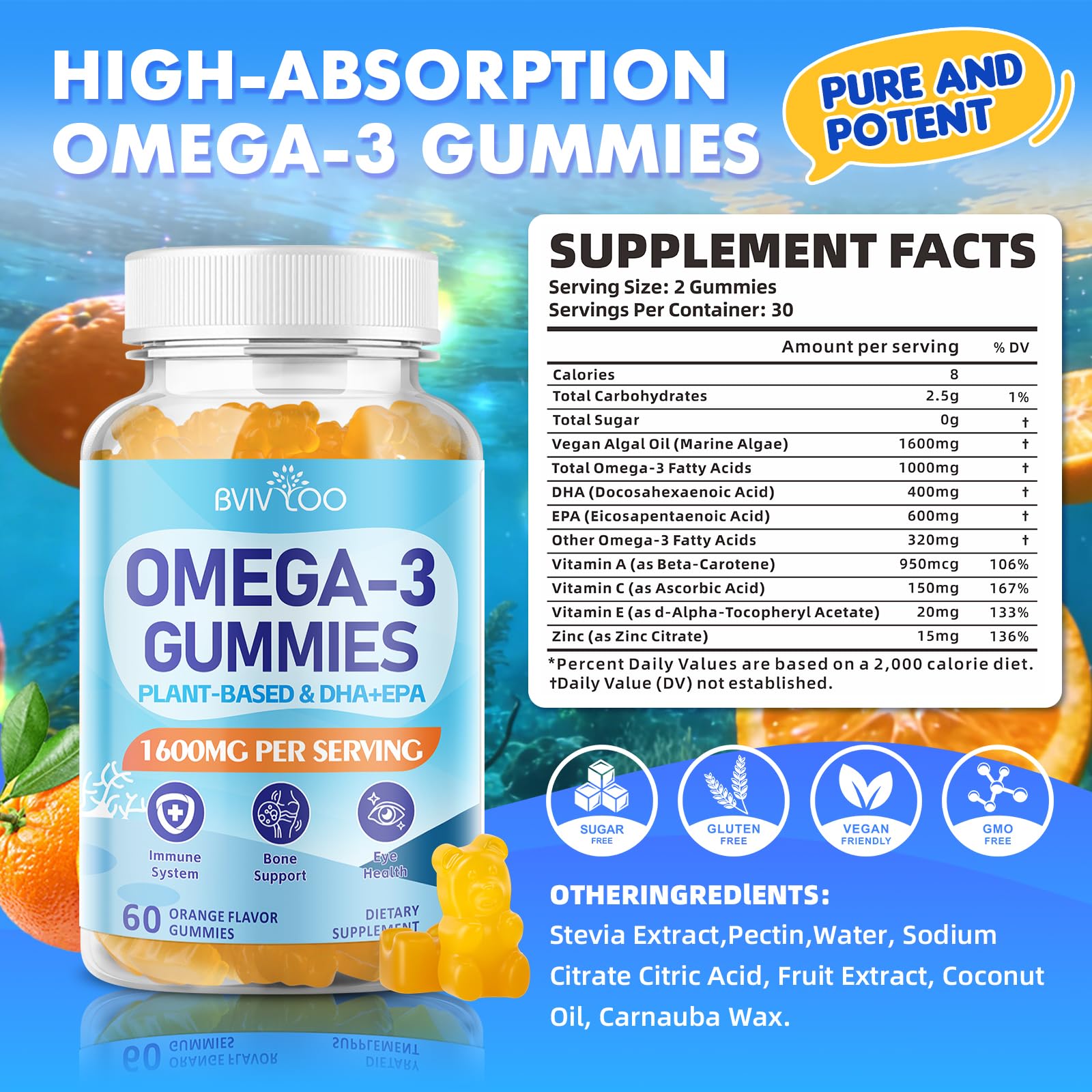 BVIVLOO Omega-3 Gummies side view showing nutritional information