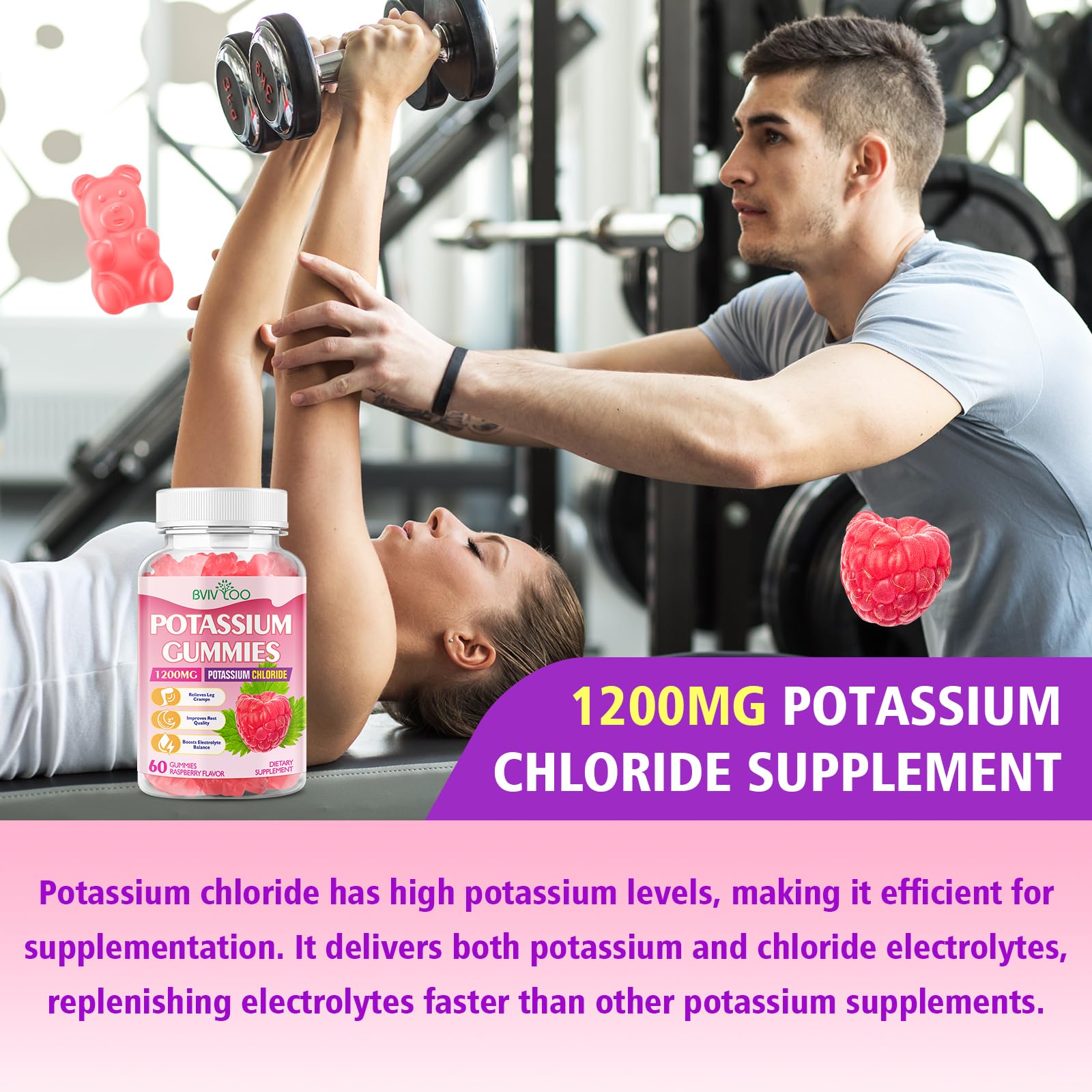 BVIVLOO Potassium Chloride Gummies displayed with fruits