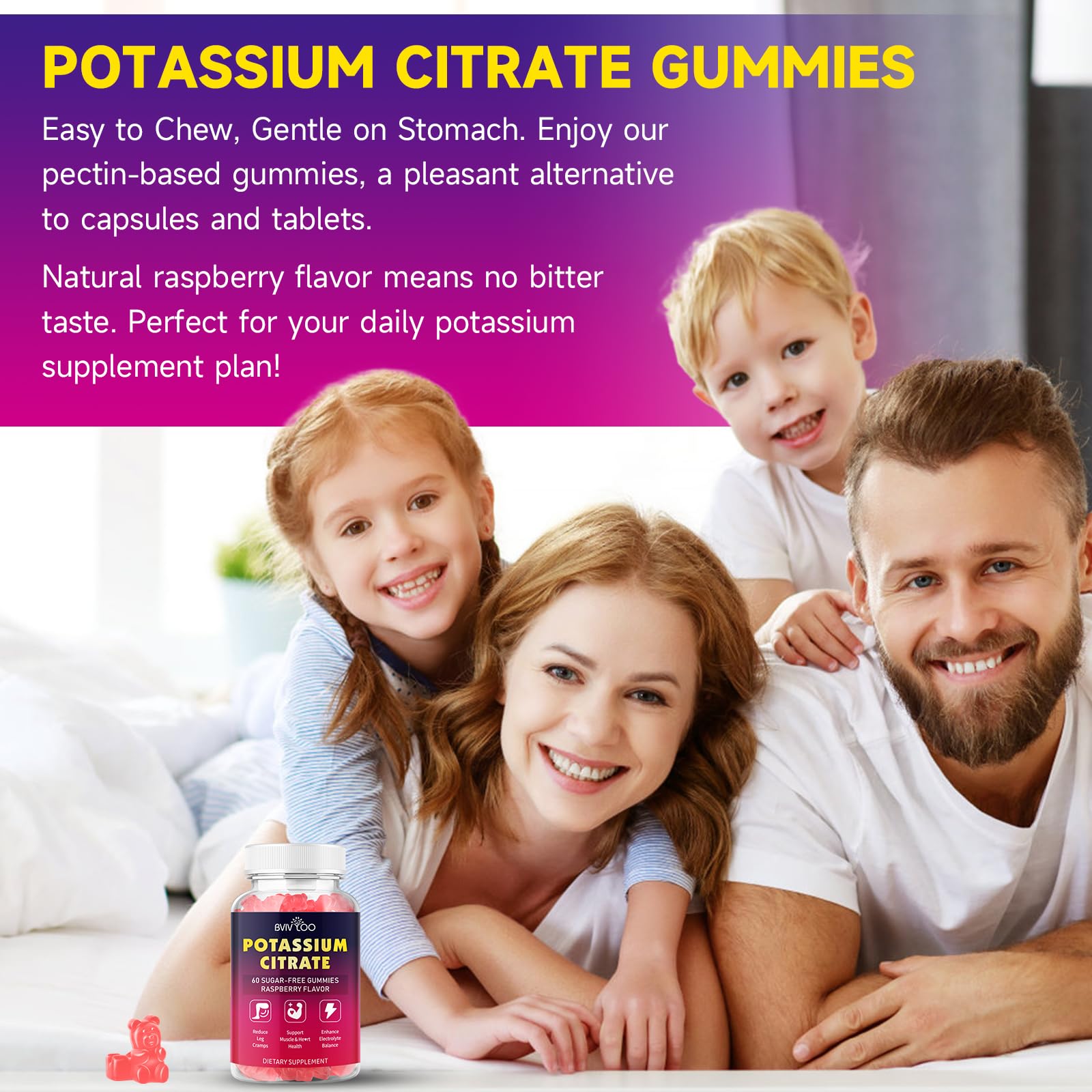BVIVLOO Potassium Citrate Gummies back view with ingredient list