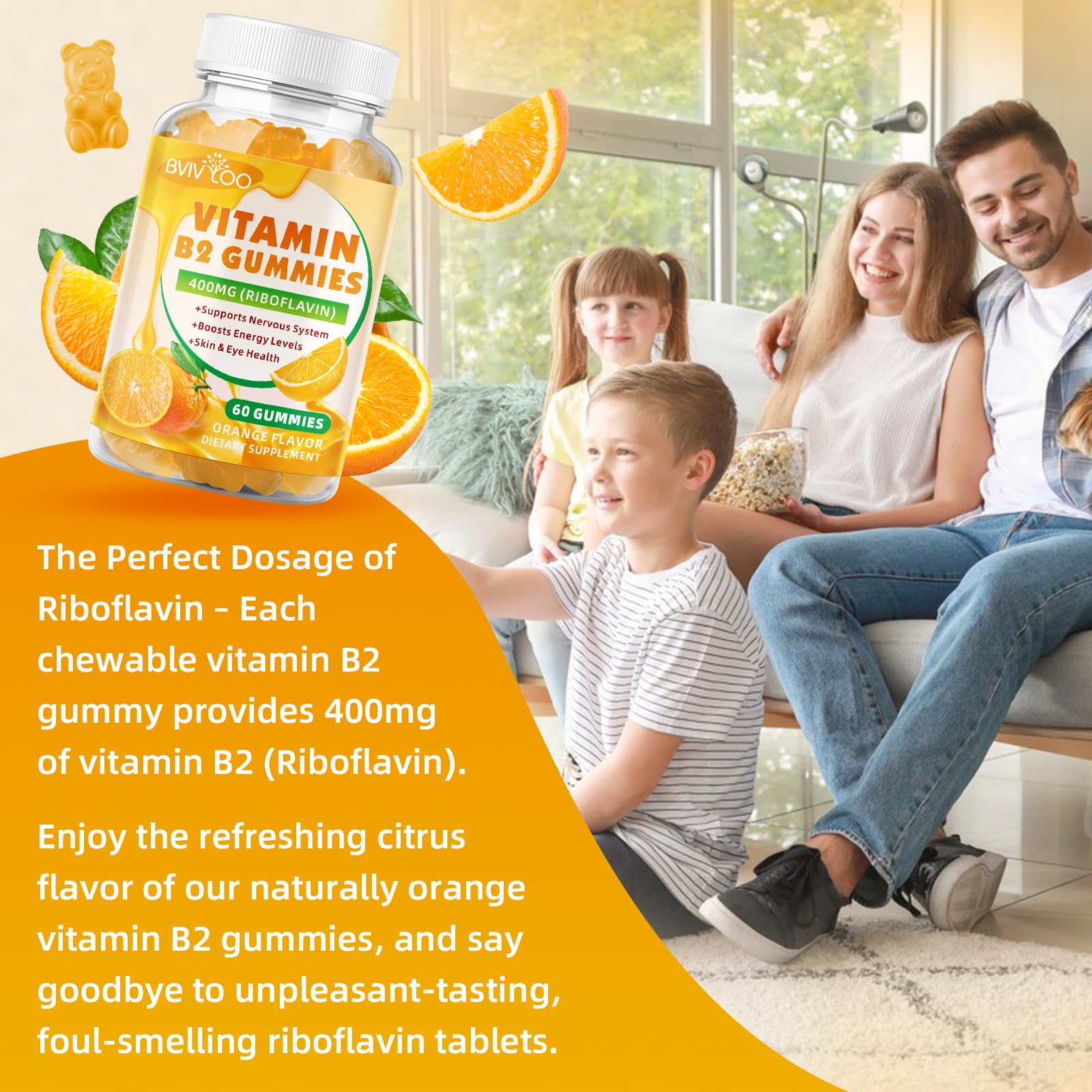 BVIVLOO Riboflavin Gummies open bottle and gummies