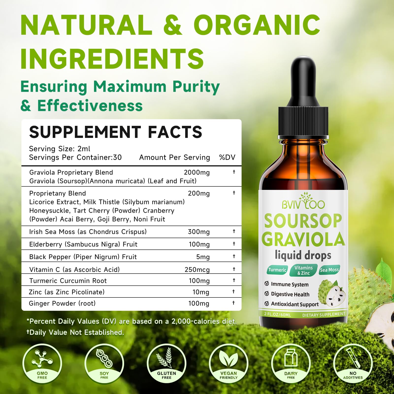 BVIVLOO Soursop Graviola Liquid Drops 2000mg serving suggestion