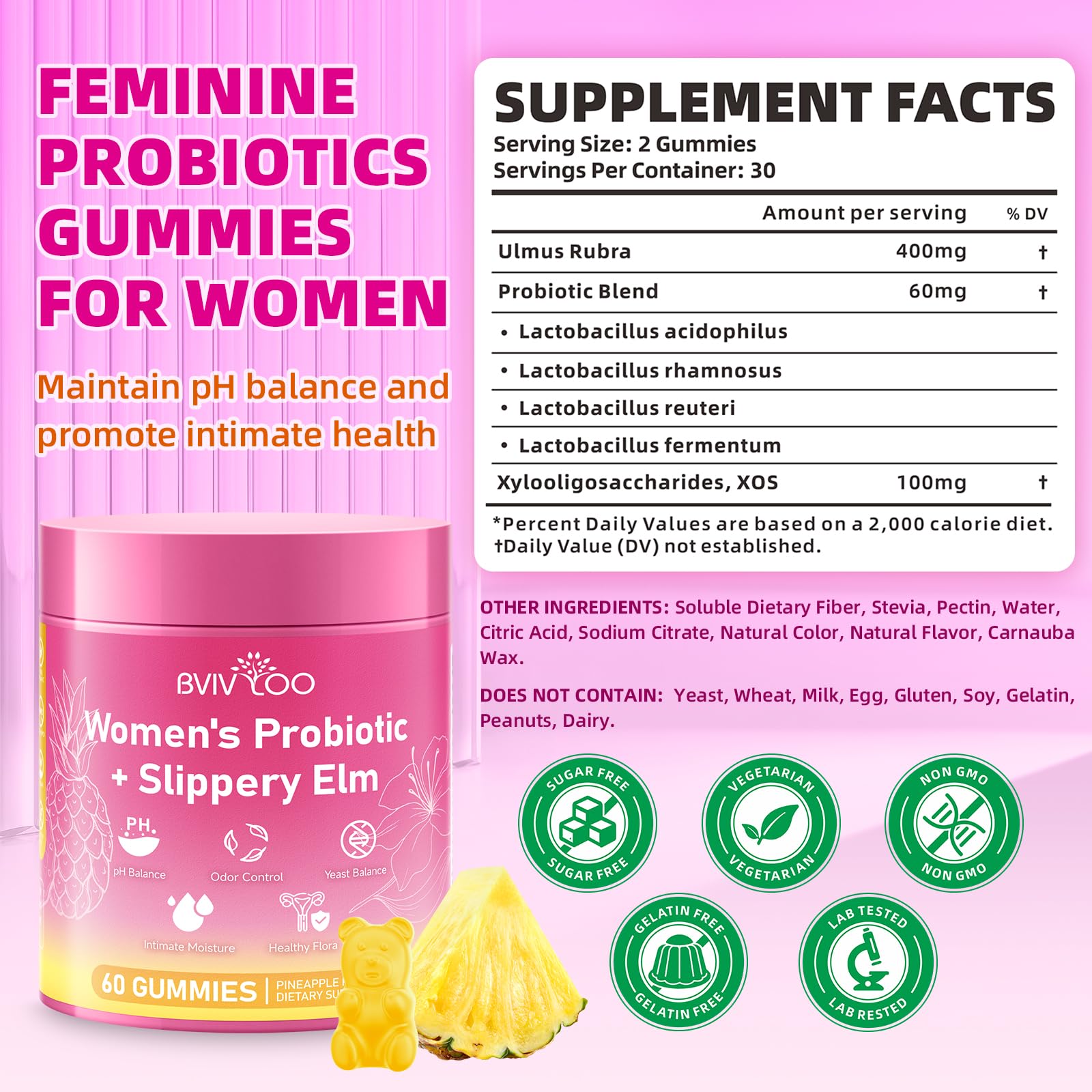 BVIVLOO Women Probiotics Slippery Elm Gummies back view