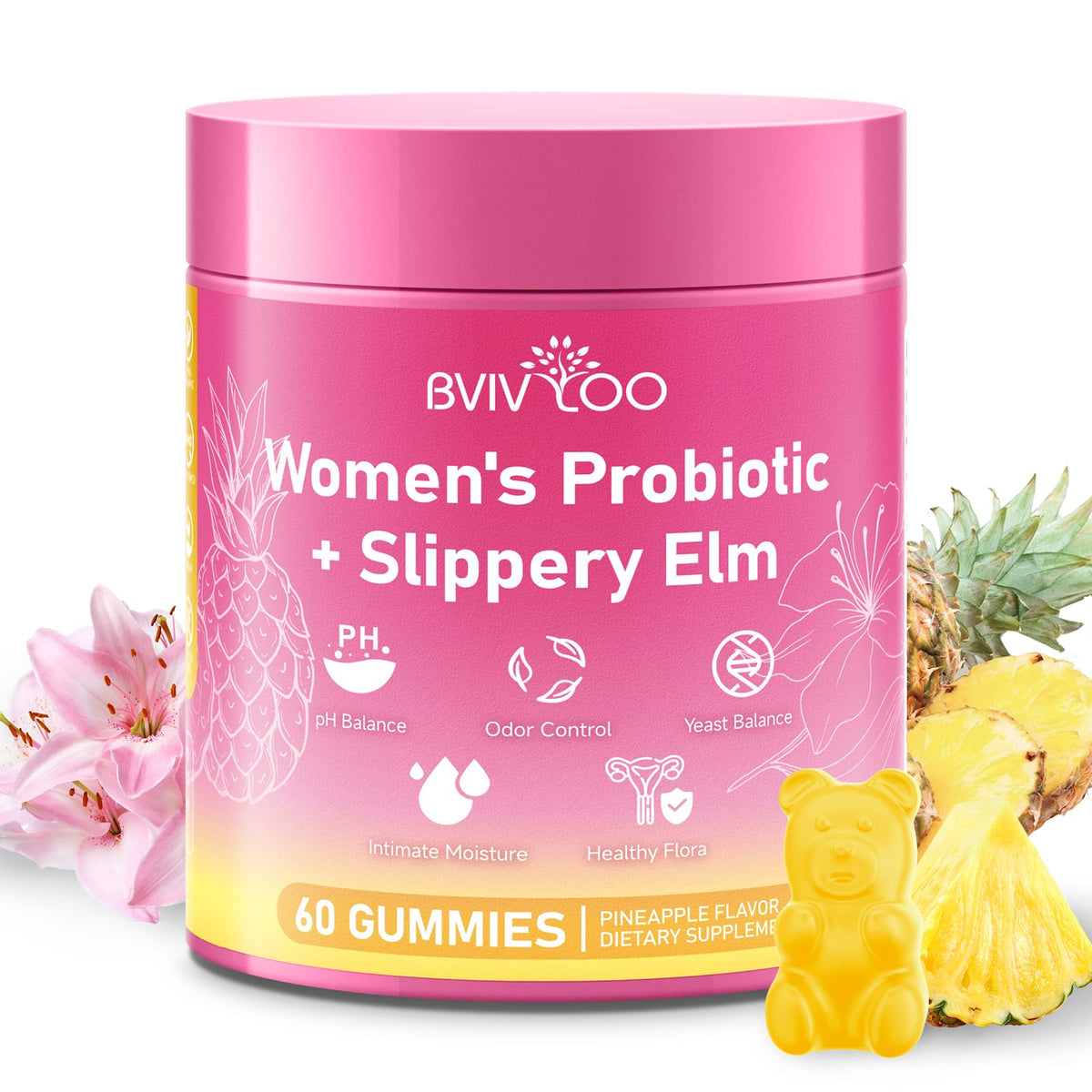 BVIVLOO Women Probiotics Slippery Elm Gummies front view