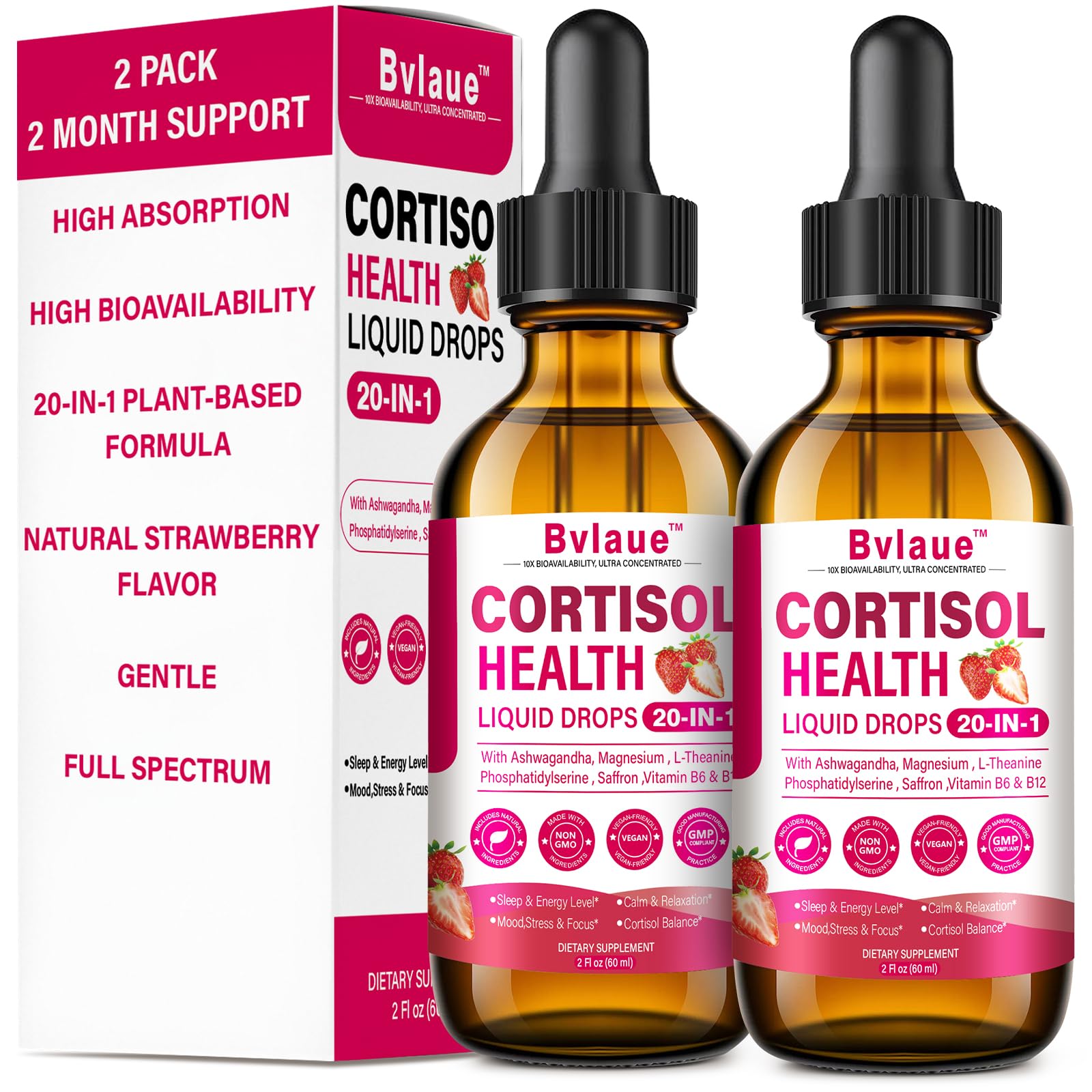 Bvlaue Cortisol Supplements 2 Fl Oz liquid drop front view