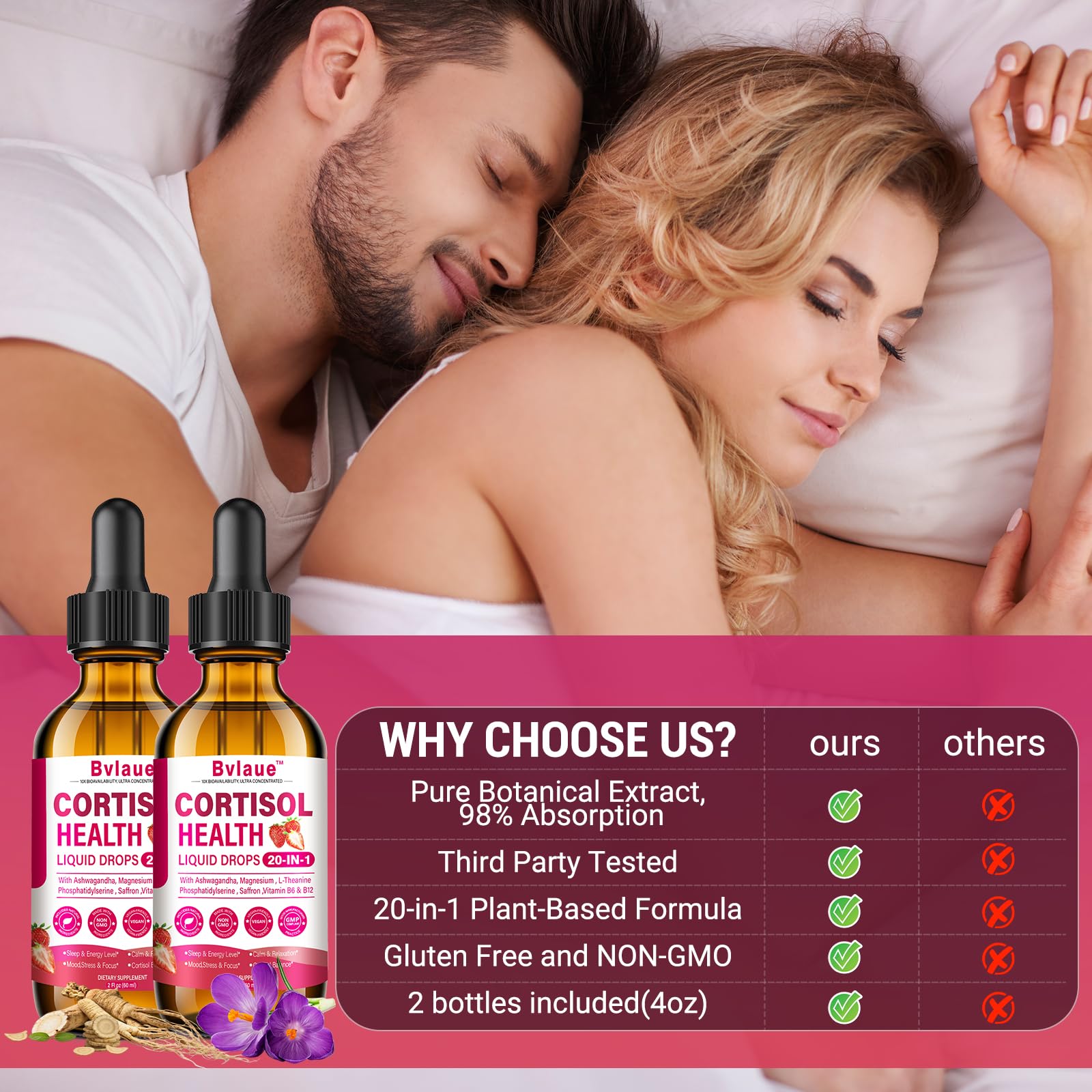 Bvlaue Cortisol Supplements liquid drop lifestyle scene