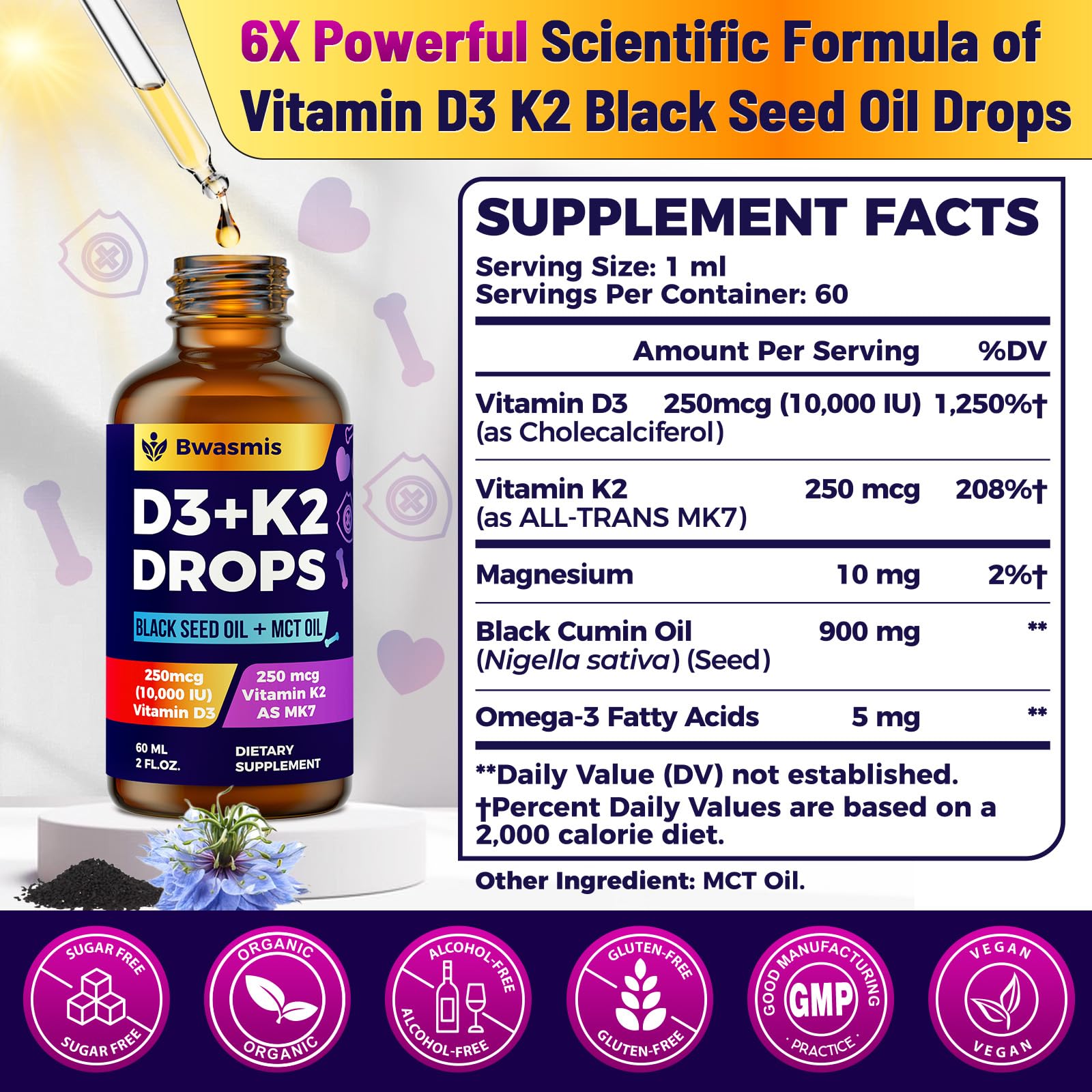 Bwasmis Vitamin D3 K2 Drops dropper close-up