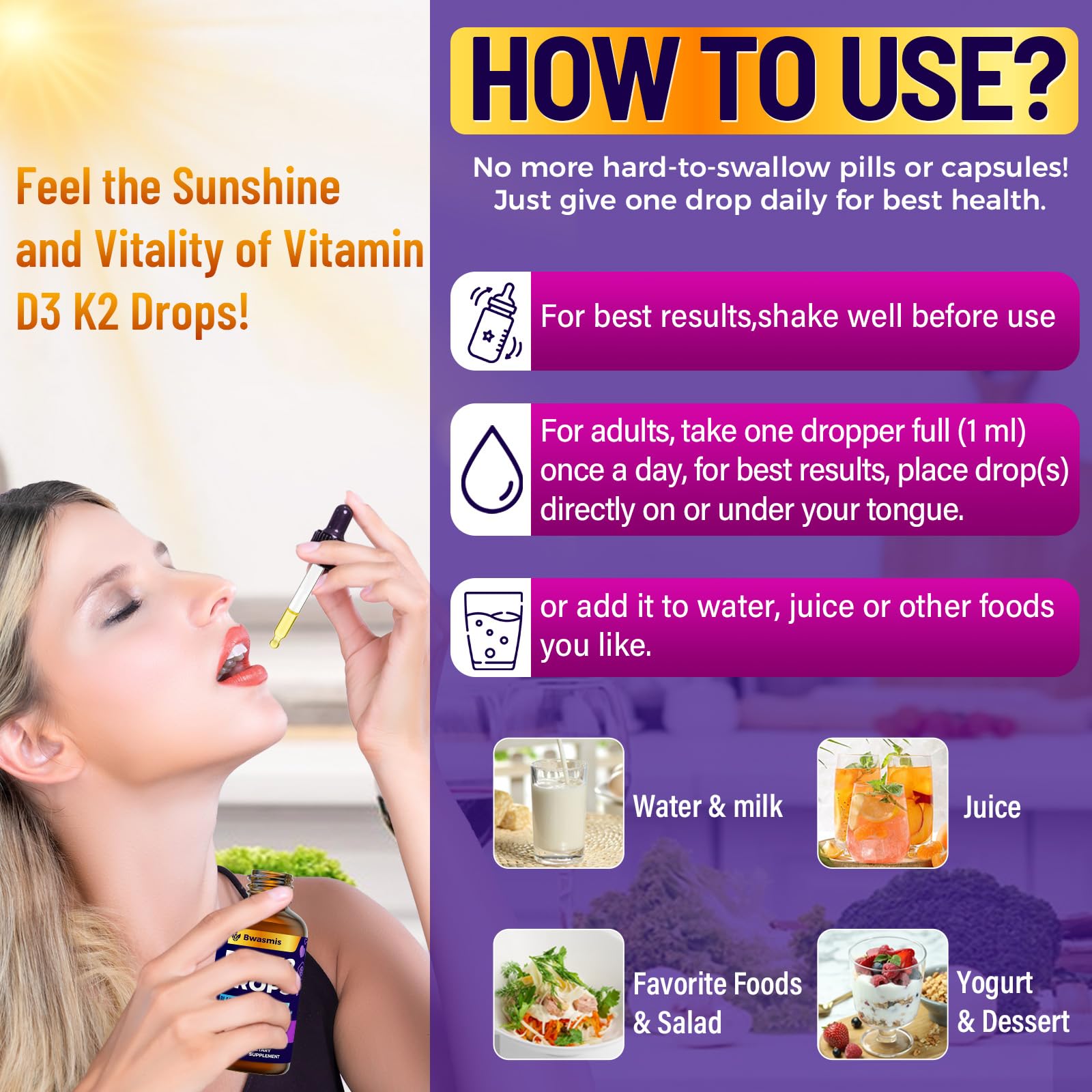 Bwasmis Vitamin D3 K2 Drops on wooden table