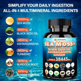BWWQBB Ashwagandha Sea Moss Complex capsules on a wooden surface