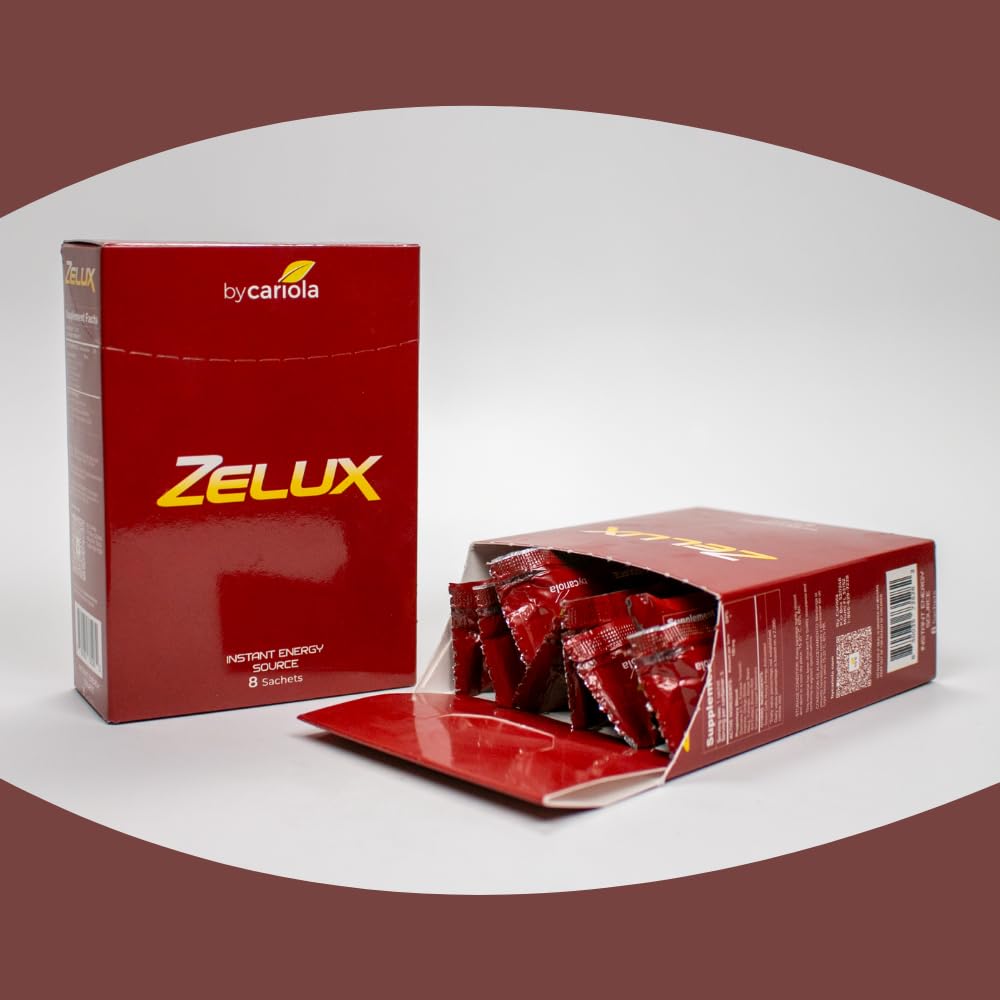BY CARIOLA Zelux Support Supplement sachets on a table