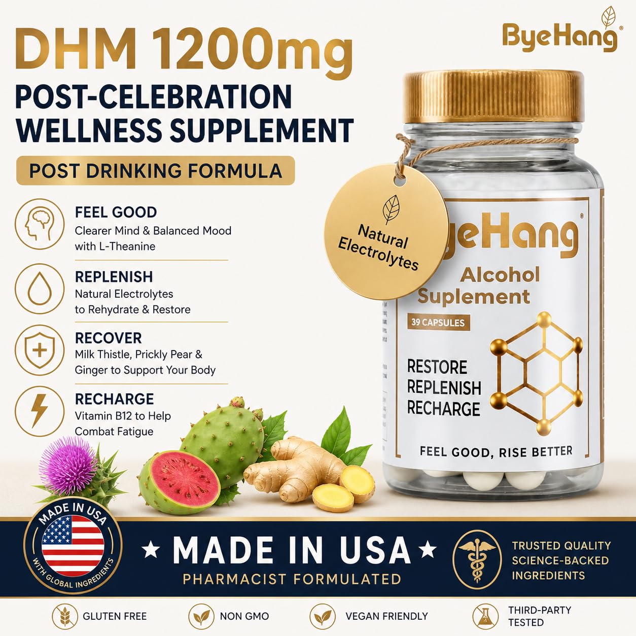 ByeHang Milk Thistle Supplement 1200mg bottle with a travel bag
