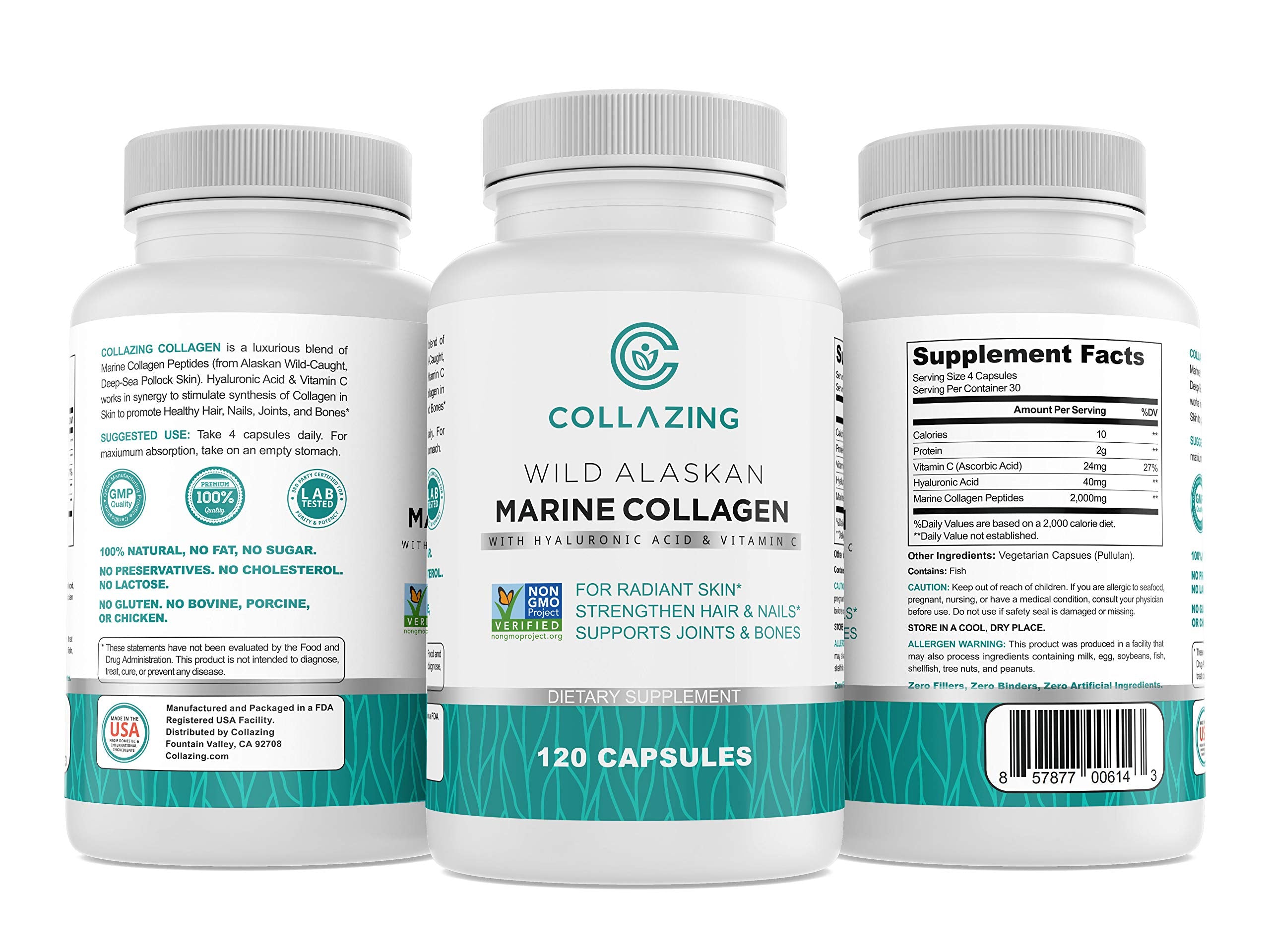 C COLLAZING Marine Collagen Capsules bottle front view