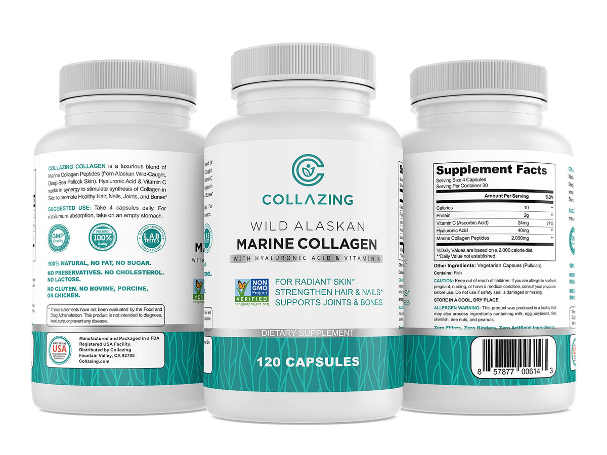 C COLLAZING Marine Collagen Capsules bottle front view
