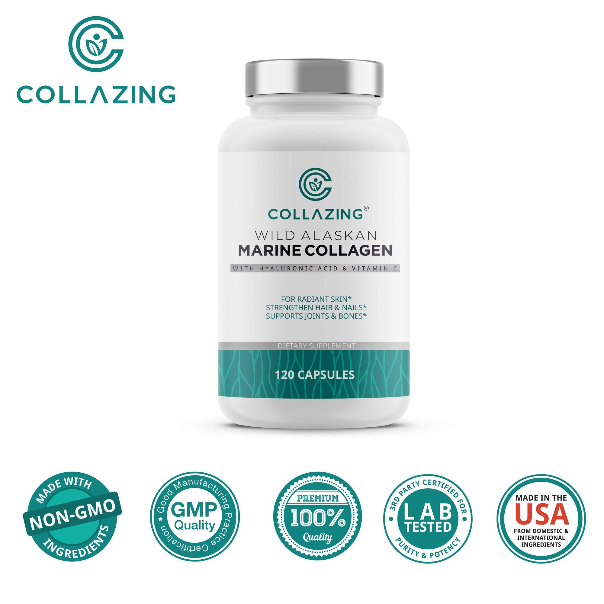C COLLAZING Marine Collagen Capsules open bottle with capsules visible