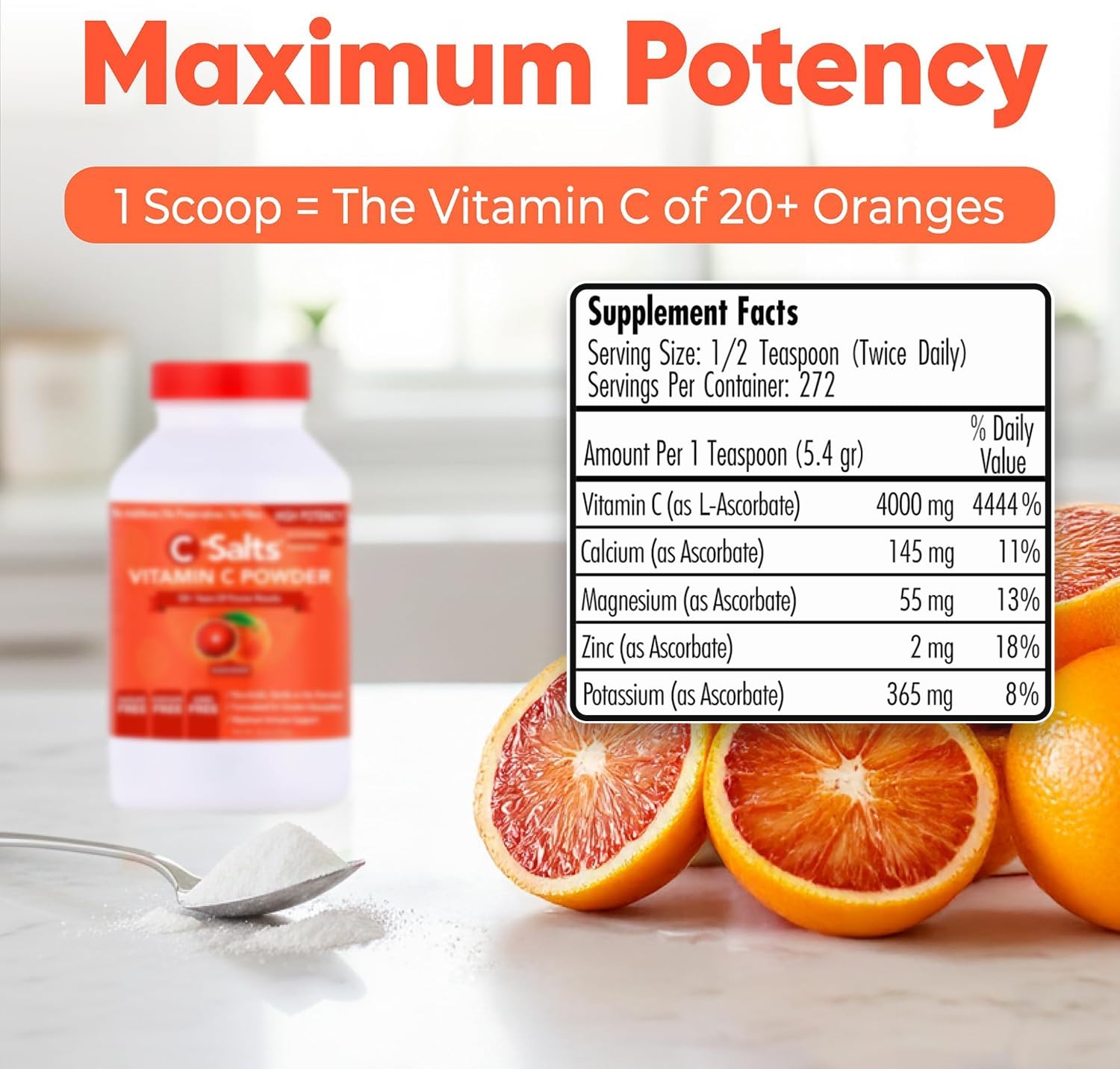 C-Salts Vitamin C Powder mixed in a glass of water