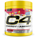 C4 Energy + Aminos 255g front view with JOLLY RANCHER Cherry and Green Apple flavour