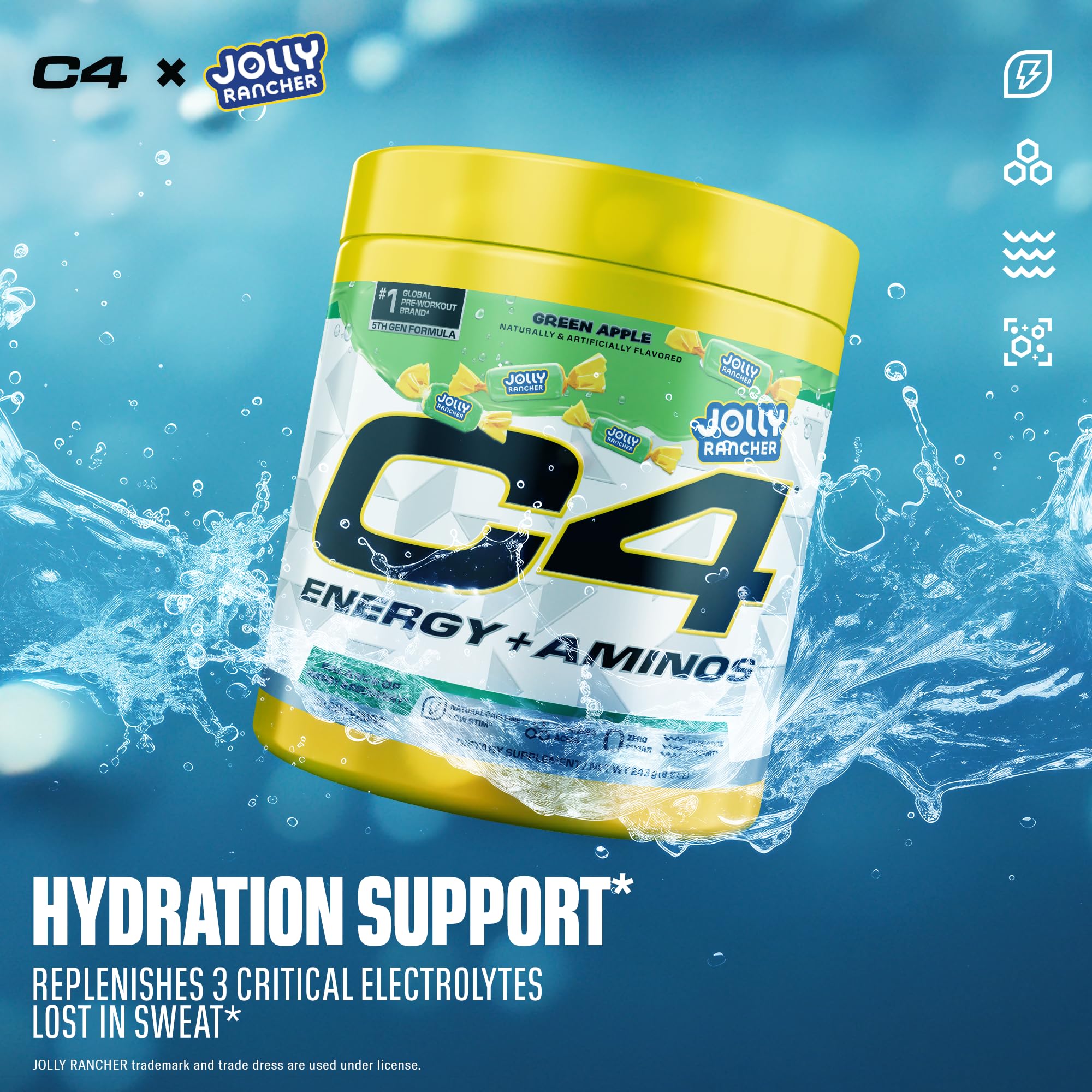 C4 Energy + Aminos 255g packaging with Jolly Rancher branding