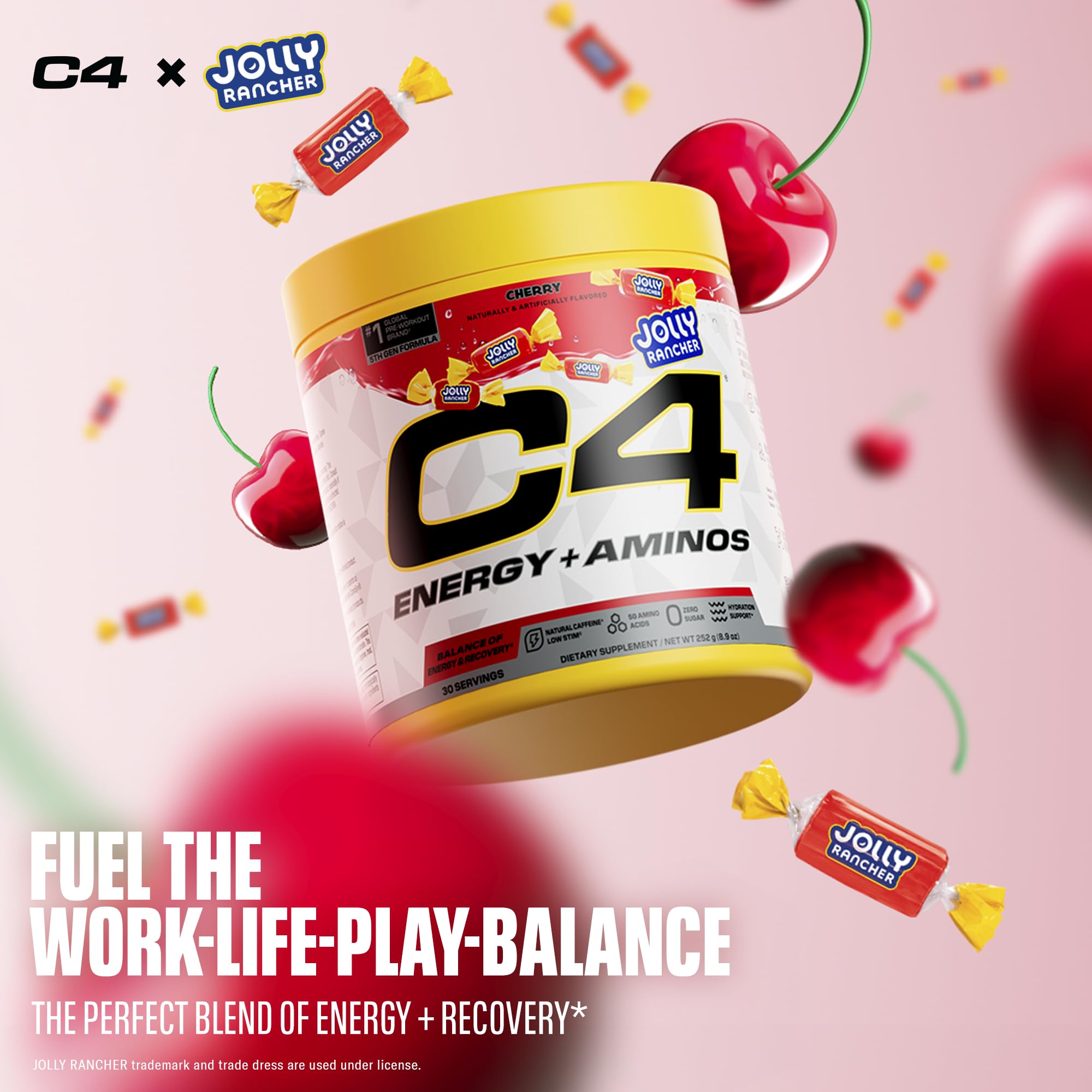 C4 Energy + Aminos 255g packaging with JOLLY RANCHER branding