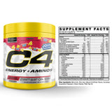 C4 Energy + Aminos 255g side view showing nutritional information