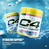 C4 Energy + Aminos 272g displayed with fitness equipment