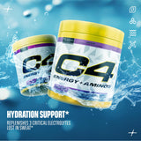 C4 Energy + Aminos 272g displayed with workout gear