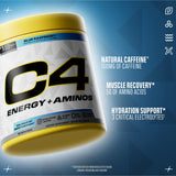 C4 Energy + Aminos 272g packaging on a gym bench
