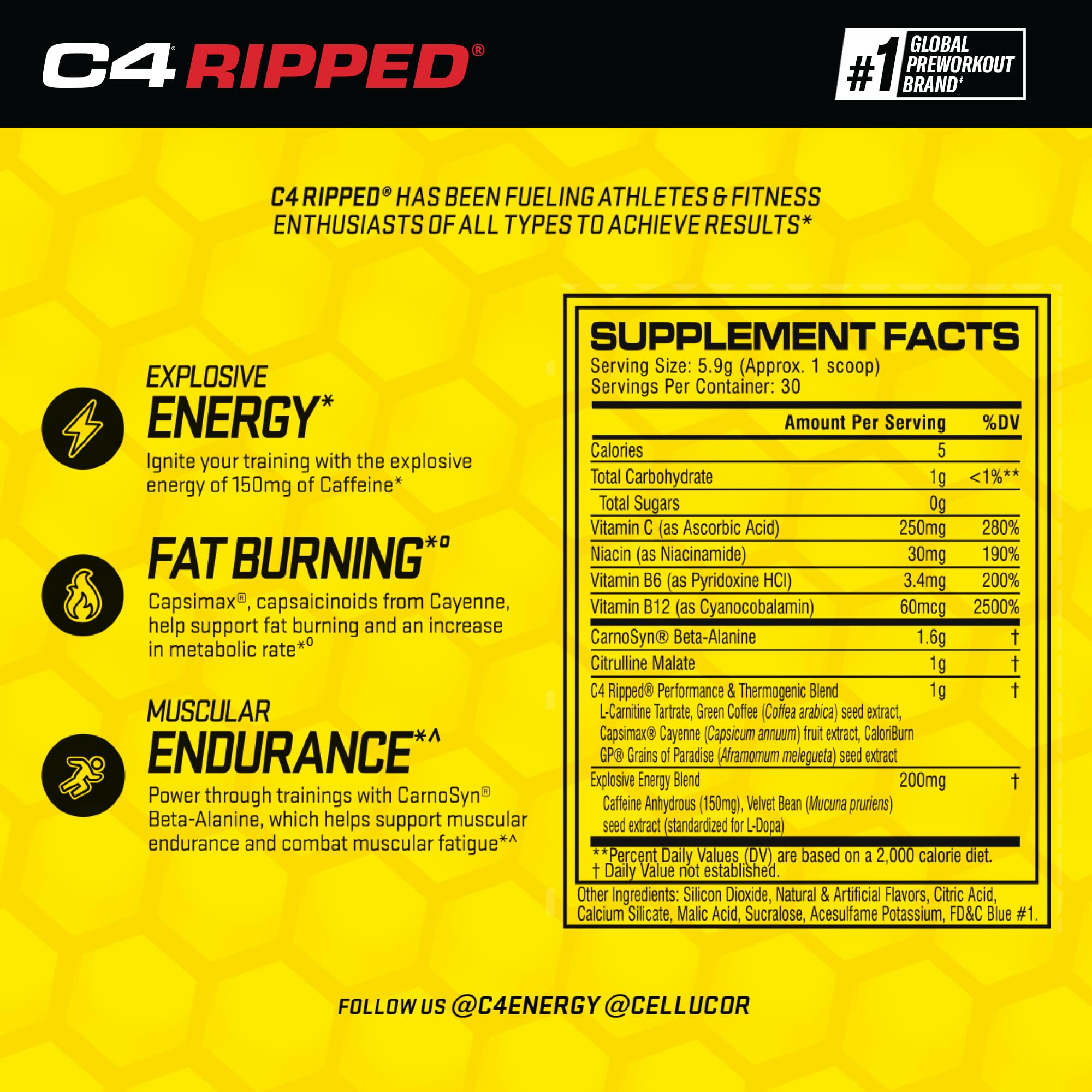 C4 Ripped Pre-Workout Powder 249g Fruit Punch flavour