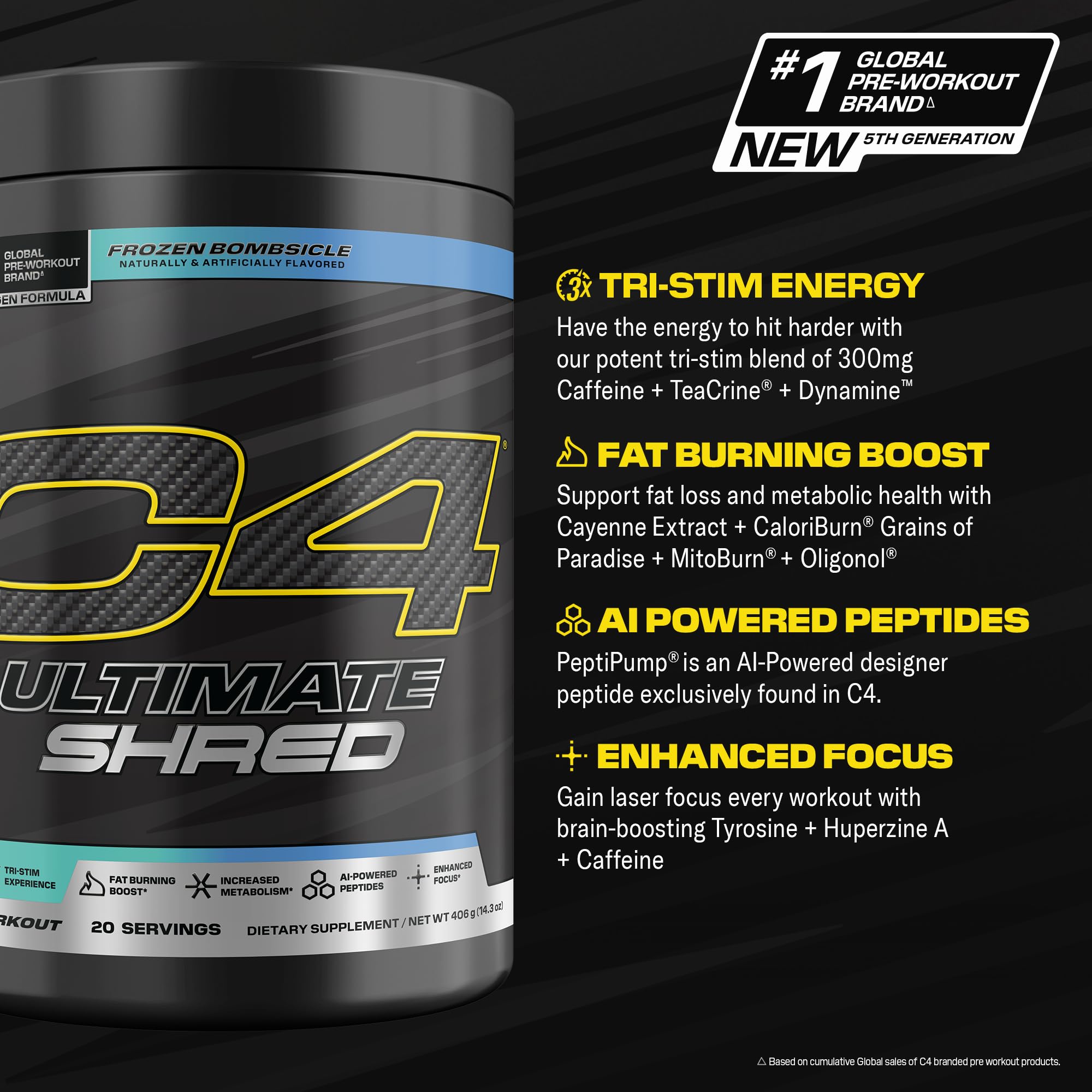 C4 Ultimate Shred 406g side view showing nutritional information