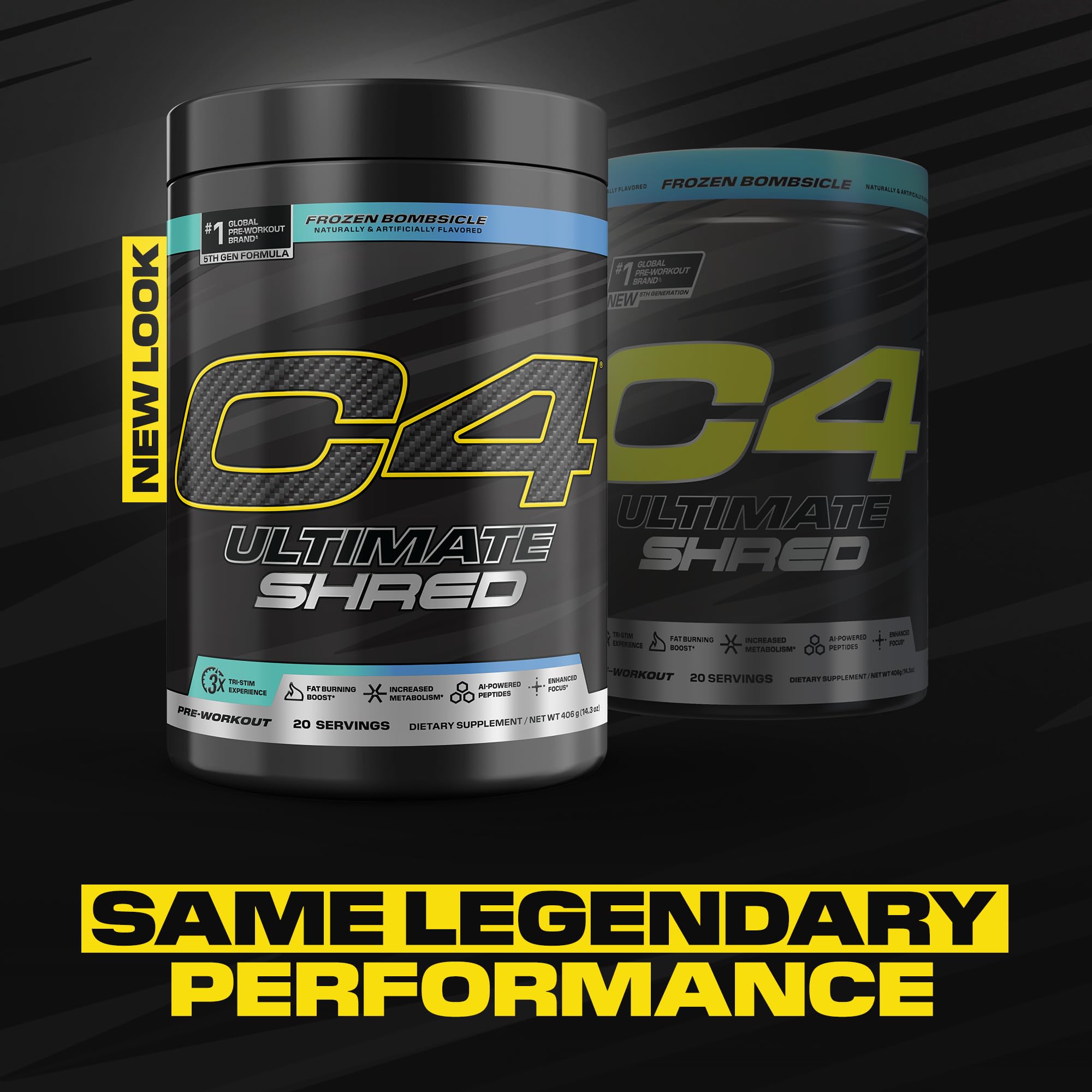 C4 Ultimate Shred 406g with a scoop on a gym bench