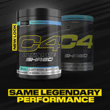 C4 Ultimate Shred 406g with a scoop on a gym bench