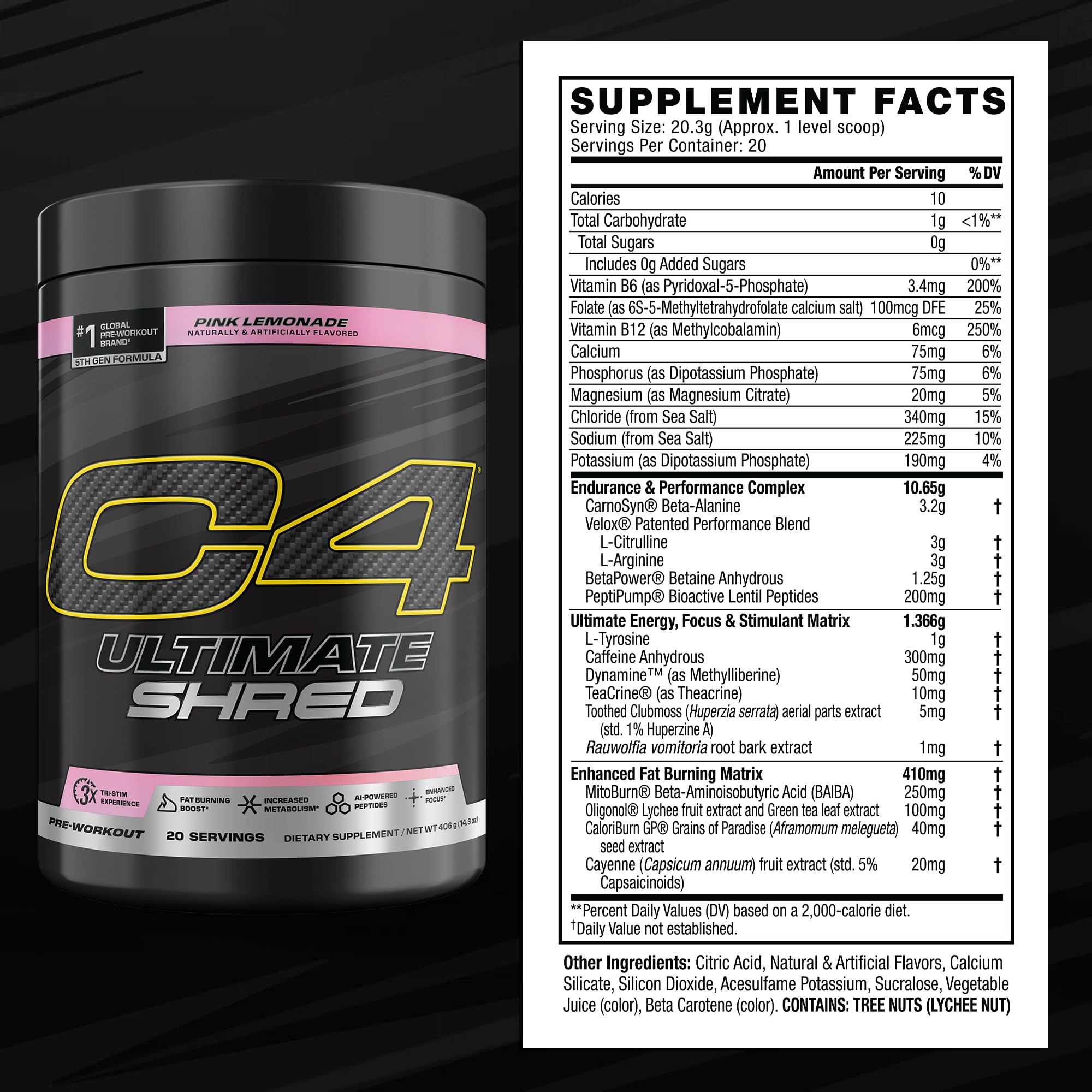 C4 Ultimate Shred Fat Burner 406g nutritional information