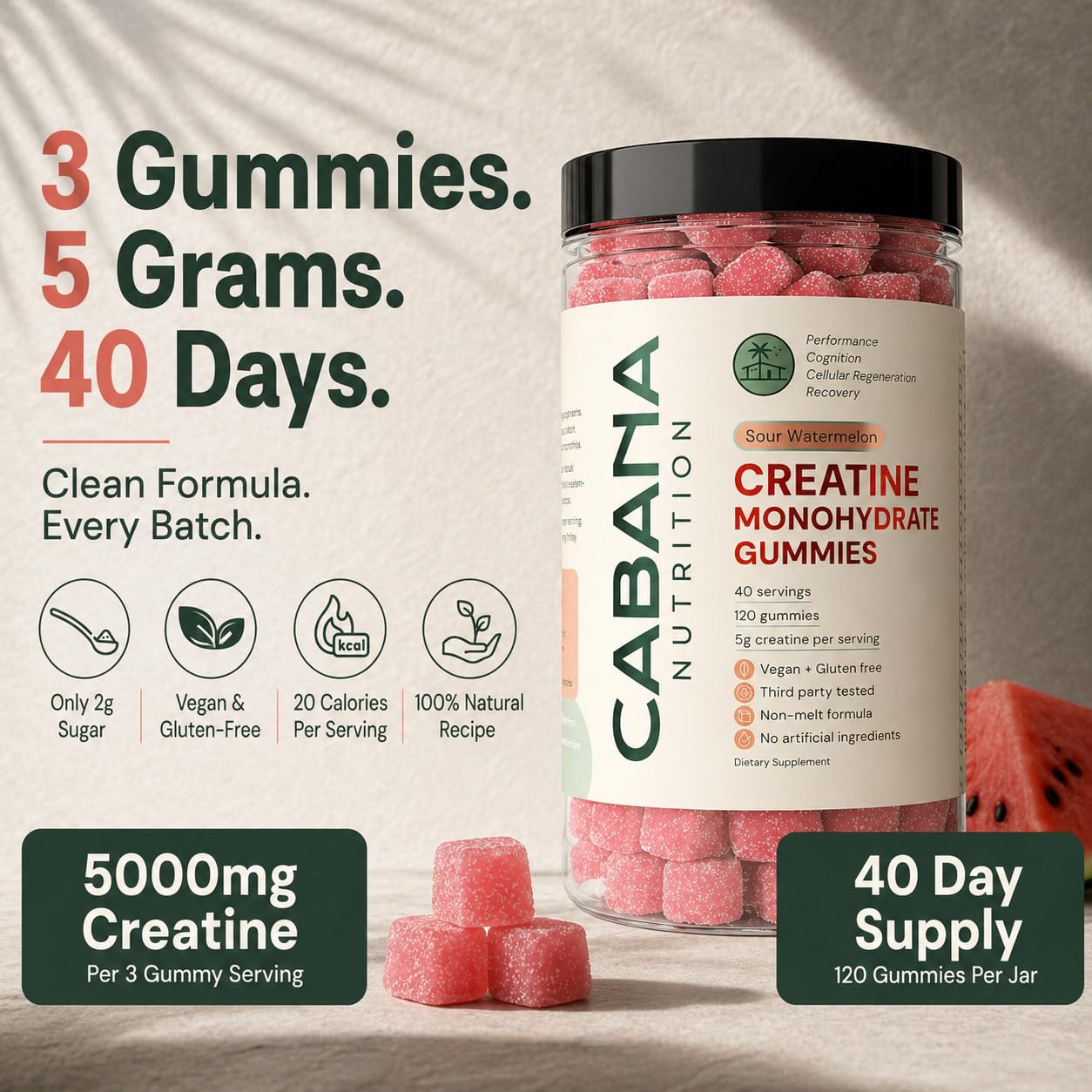 Cabana Nutrition Creatine Gummies close-up of gummies