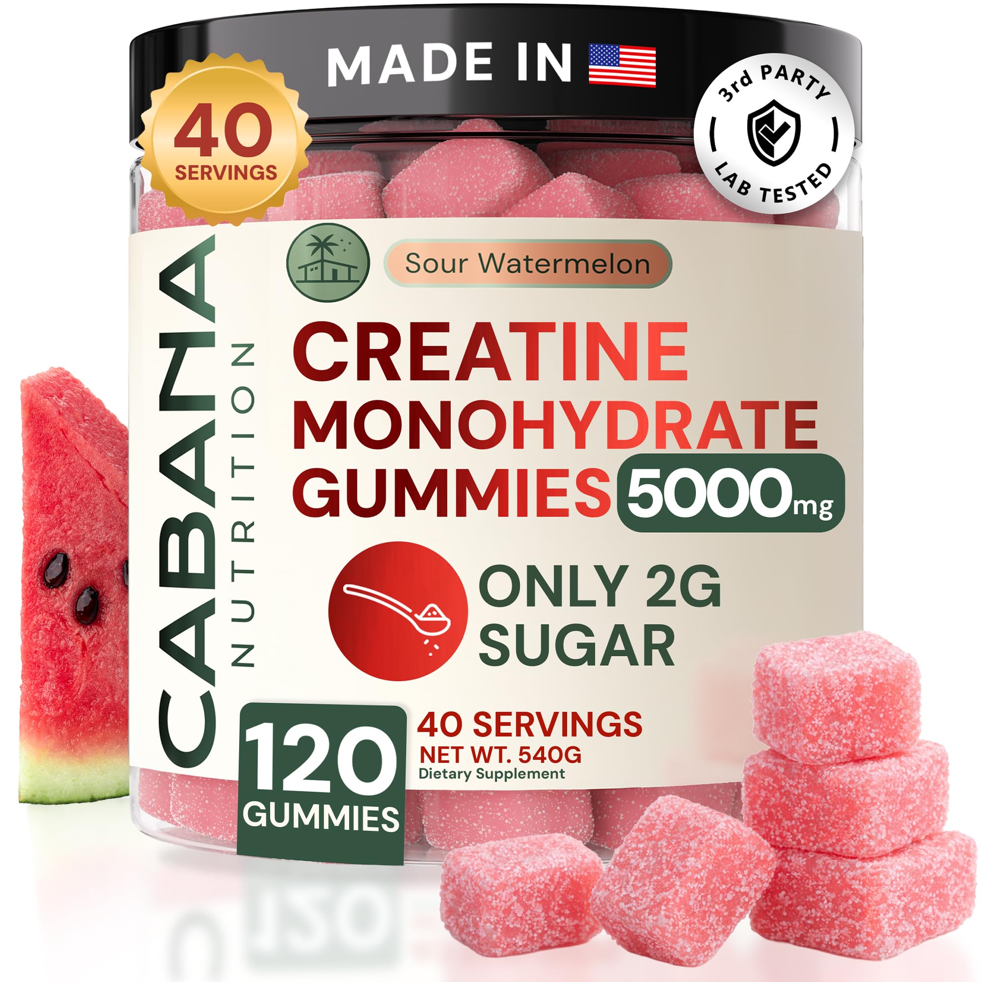 Cabana Nutrition Creatine Gummies front view with packaging
