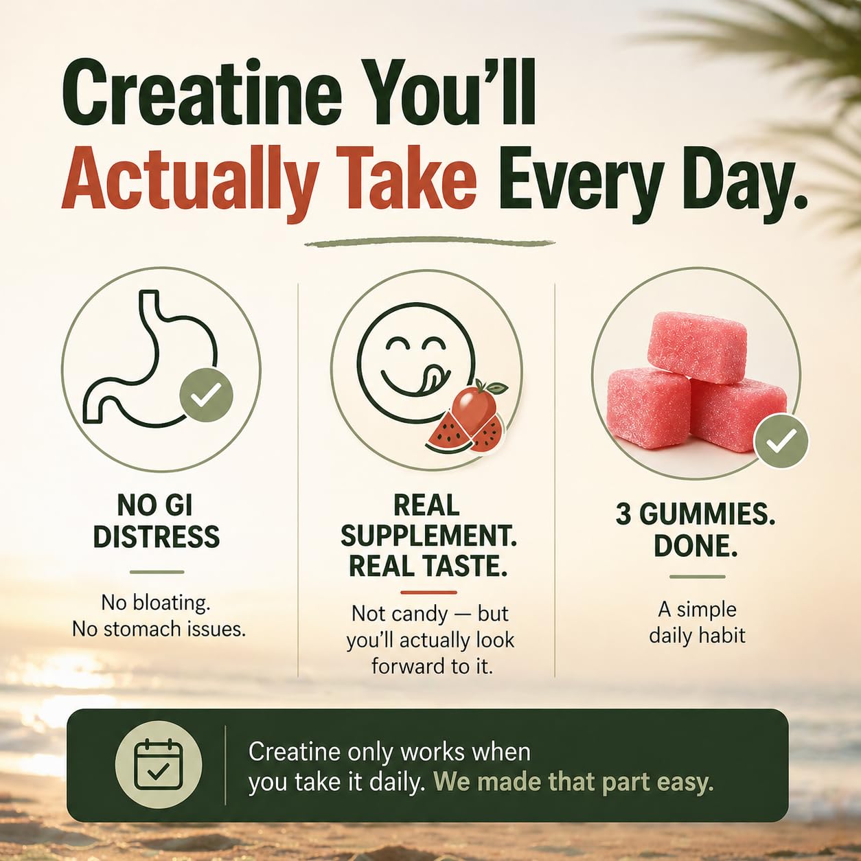 Cabana Nutrition Creatine Gummies on a gym bench