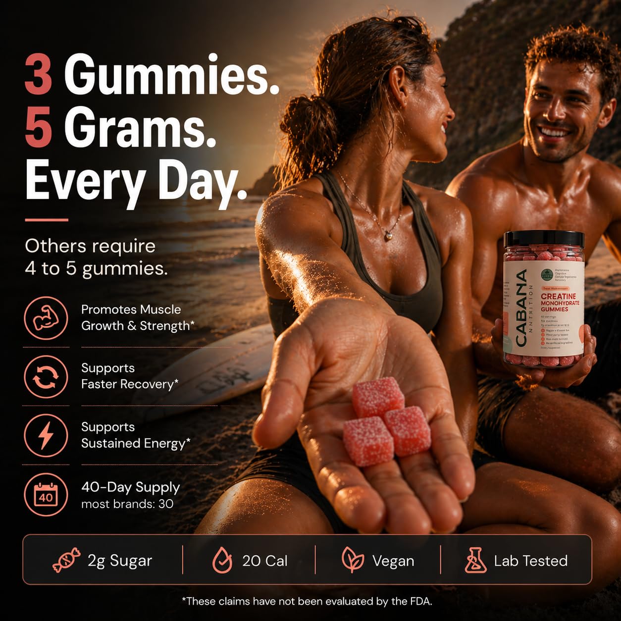 Cabana Nutrition Creatine Gummies side view showing gummy texture