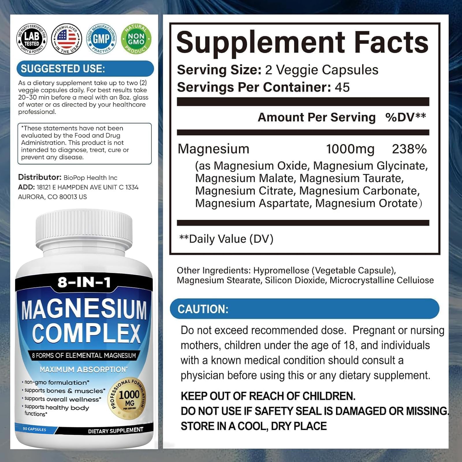 caicieter Magnesium Supplement 8-Form Blend ingredients list