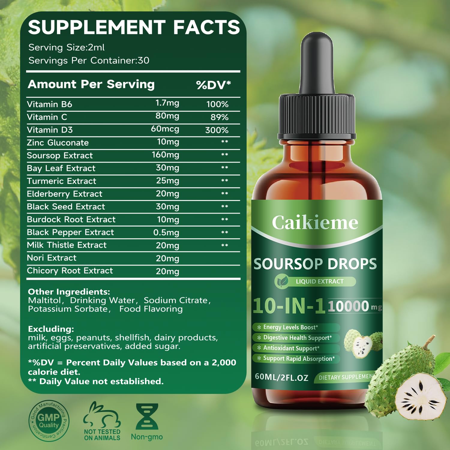 Caikieme 10-in-1 Soursop Liquid Drops bottle back view