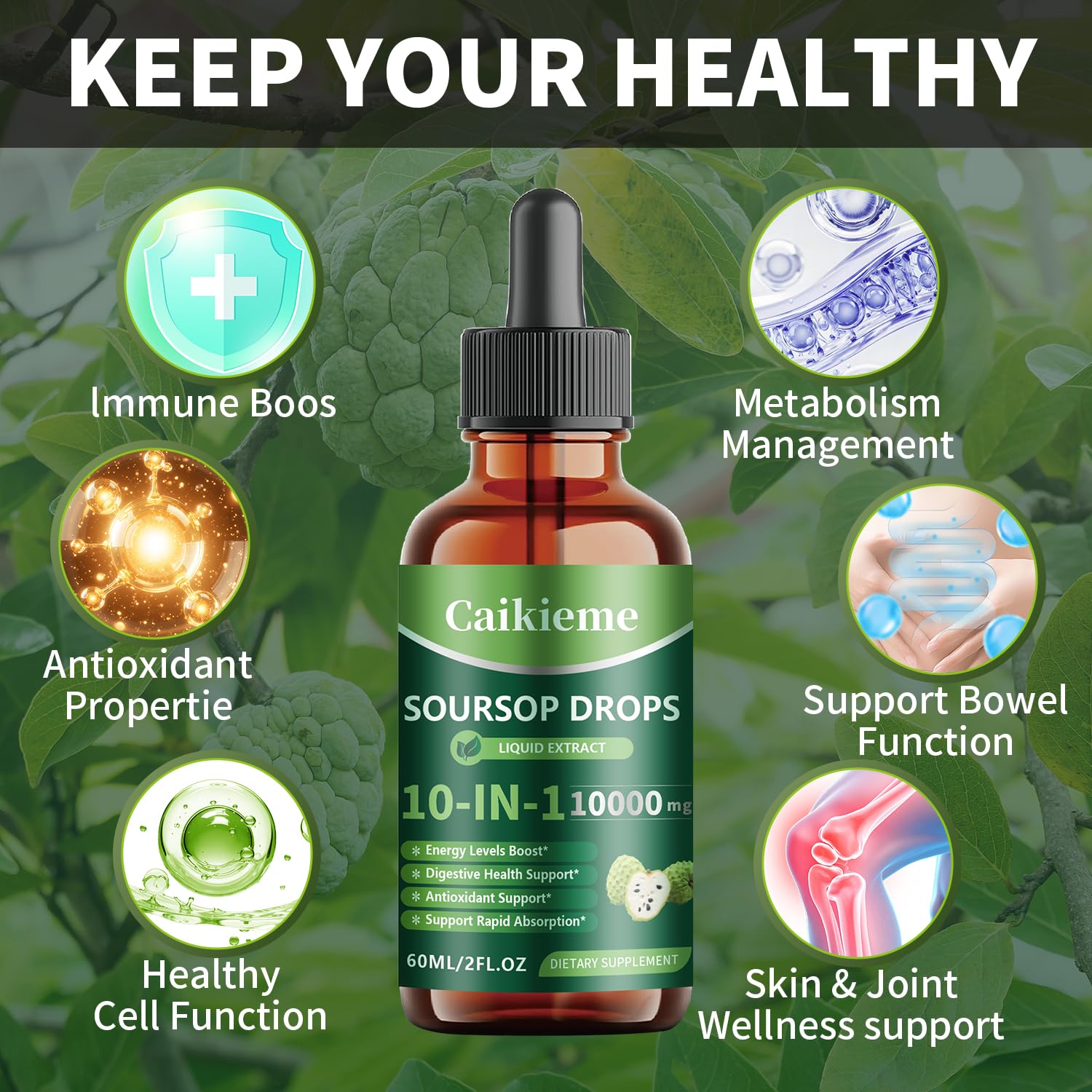 Caikieme 10-in-1 Soursop Liquid Drops ingredients list