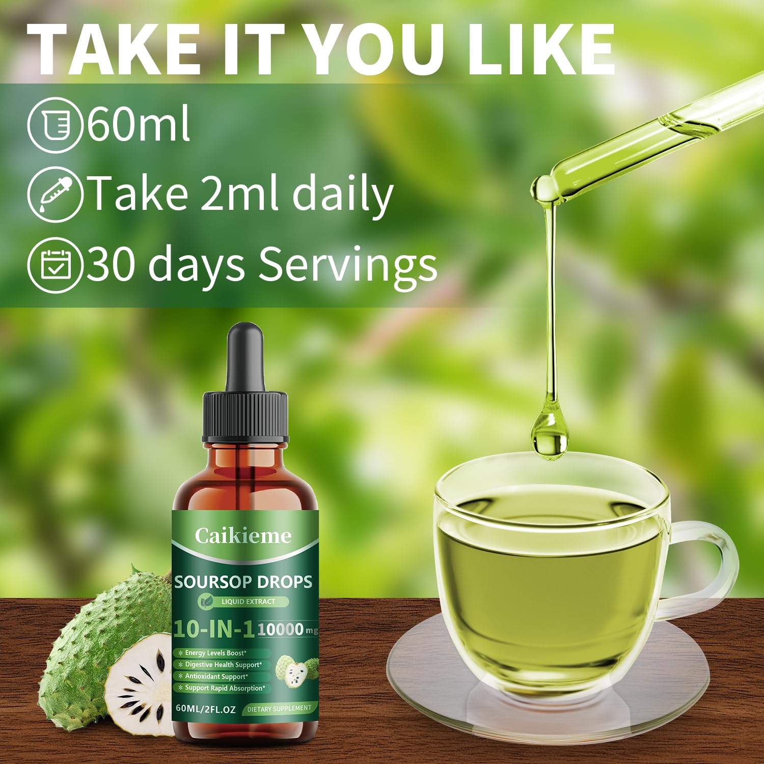 Caikieme 10-in-1 Soursop Liquid Drops packaging side view