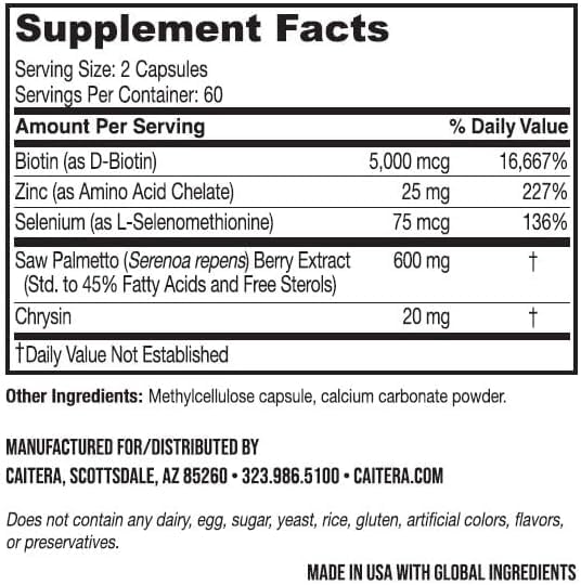 Caitera Saw Palmetto supplement capsules in a hand