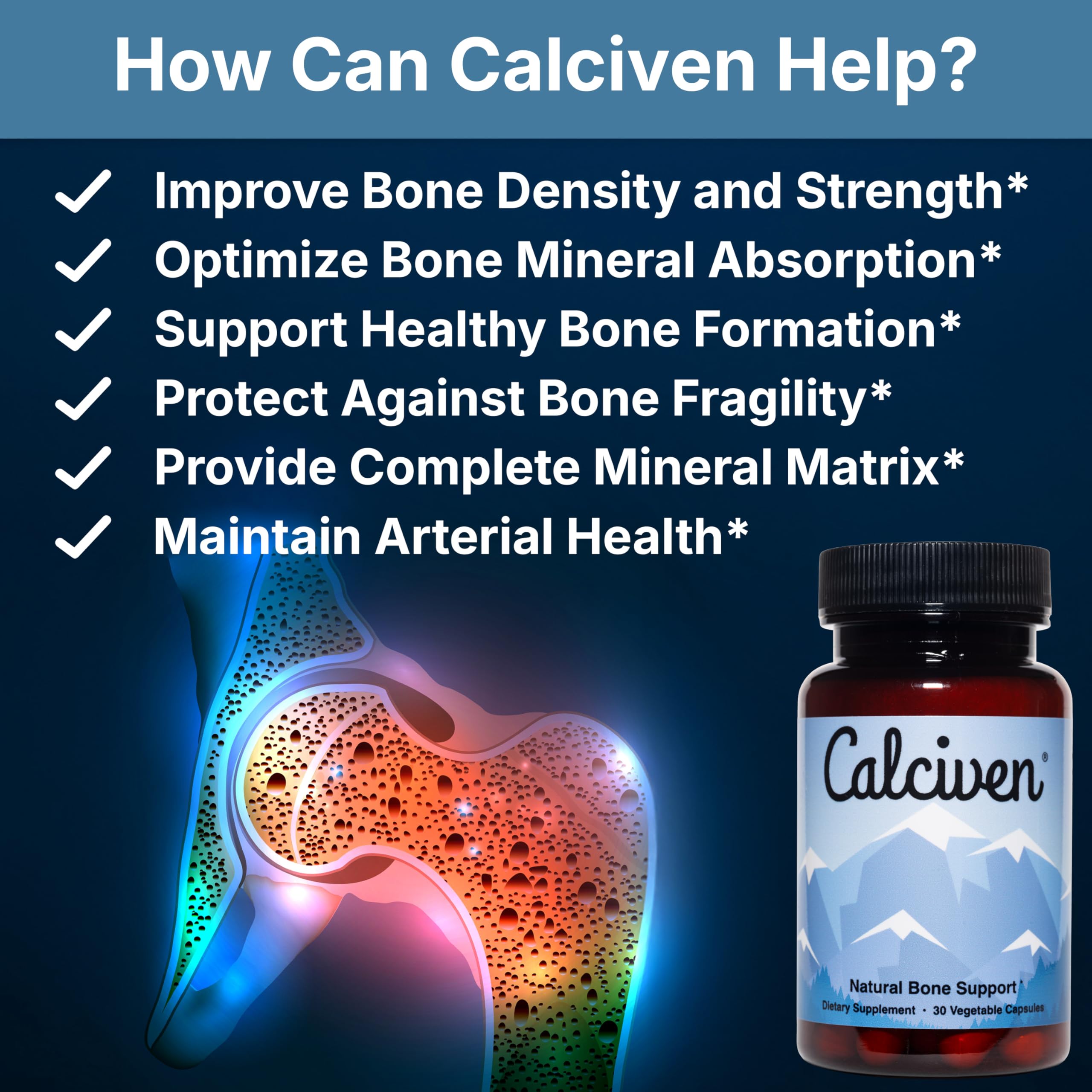 Calciven Bone Support Supplement 50g side view