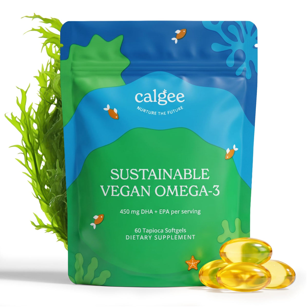 Calgee Omega-3 Algal Oil Softgels front view with packaging