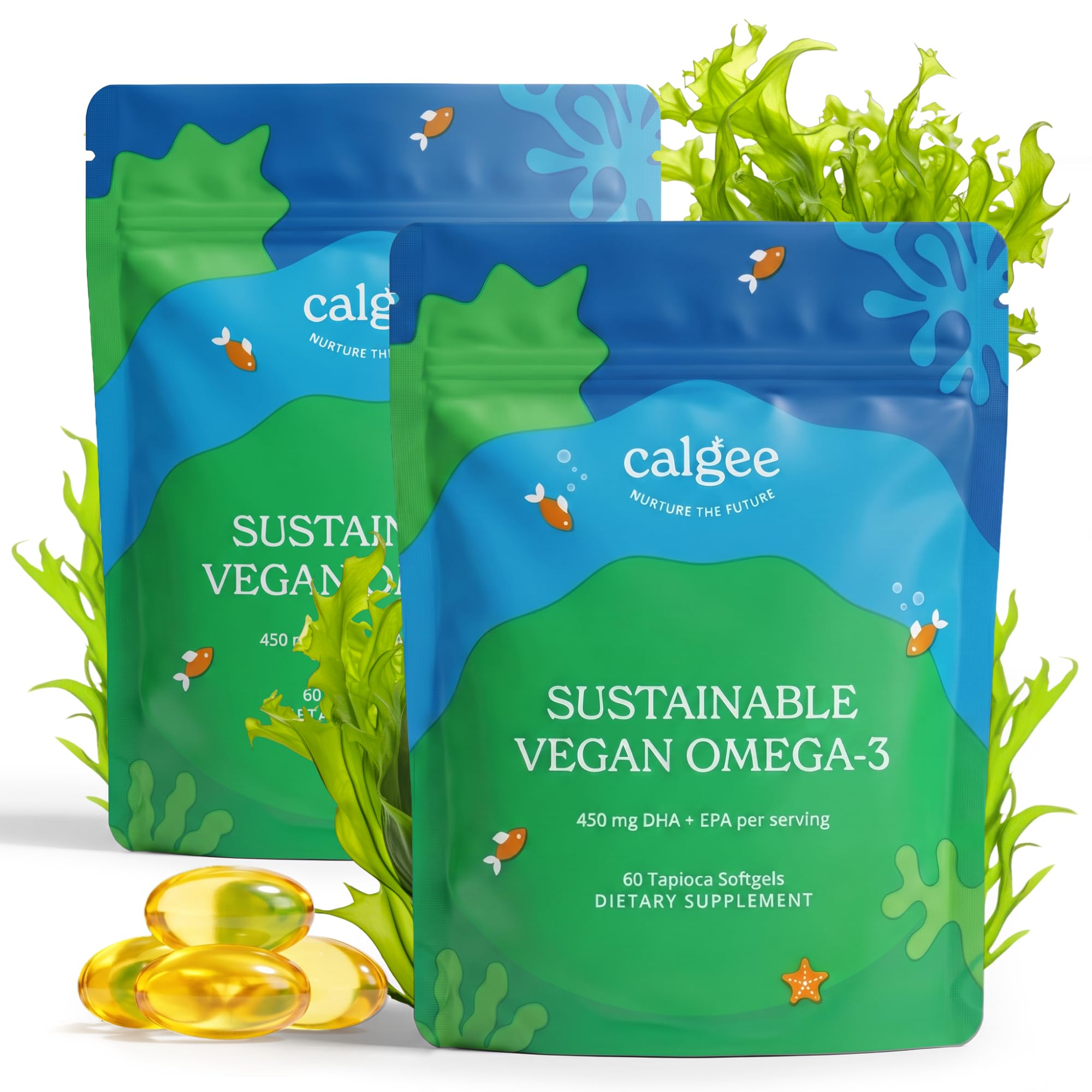 Calgee Omega-3 Algal Oil Supplement 450MG DHA+EPA front view