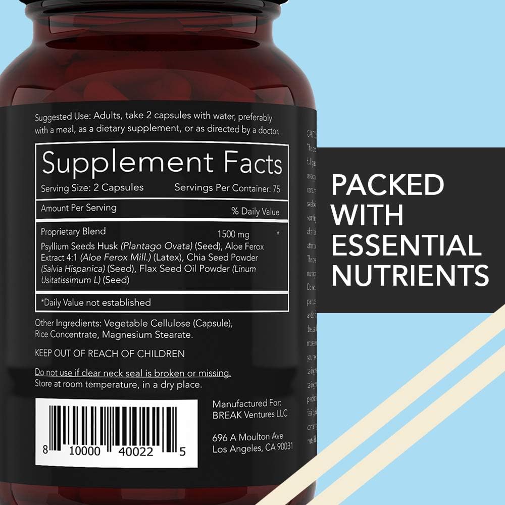 California Basics Zero for Him Psyllium Husk Fiber Capsules back view