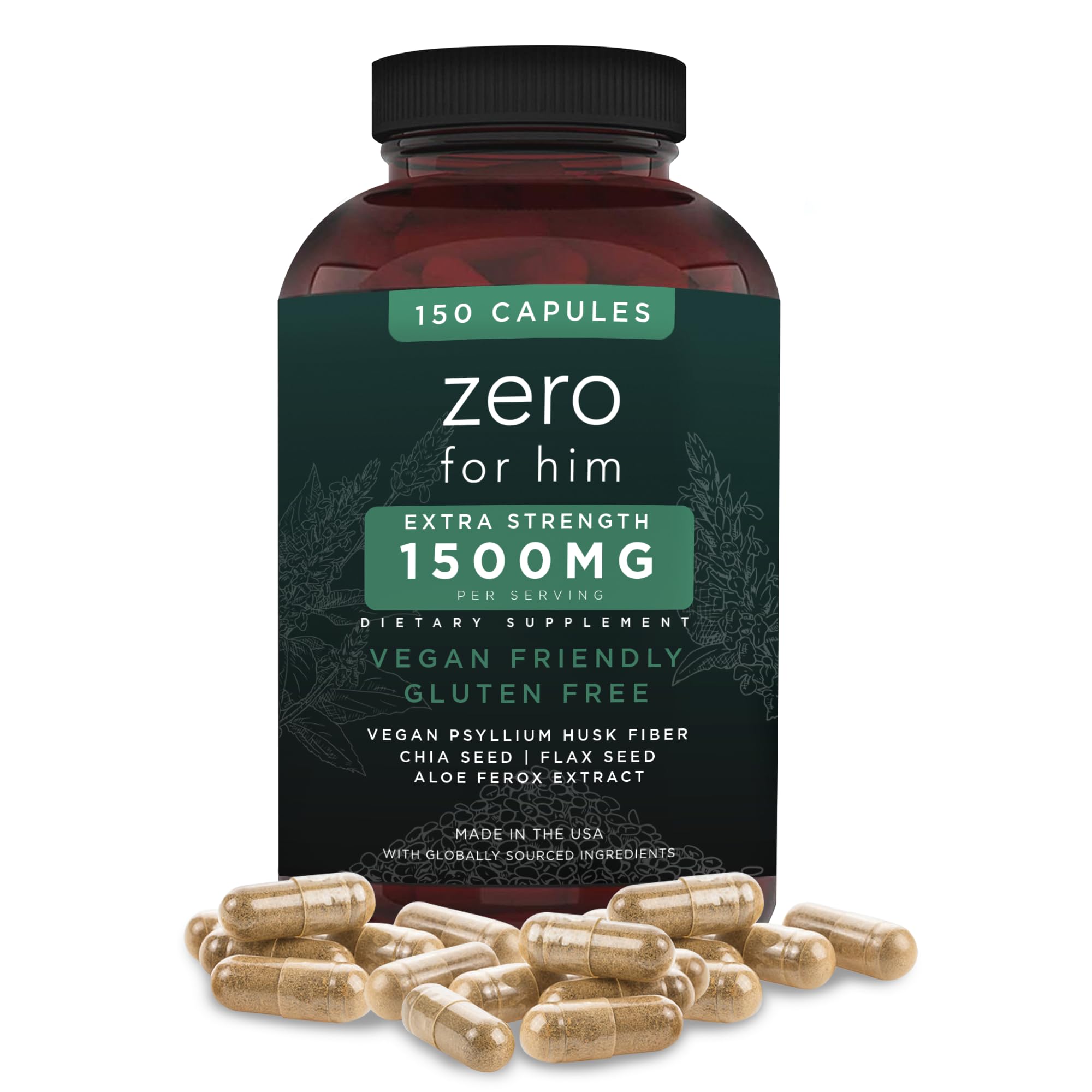 California Basics Zero for Him Psyllium Husk Fiber Capsules front view