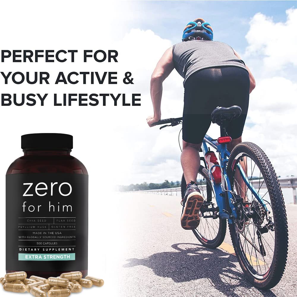 California Basics Zero for Him Vegan Psyllium Husk Capsules with water glass