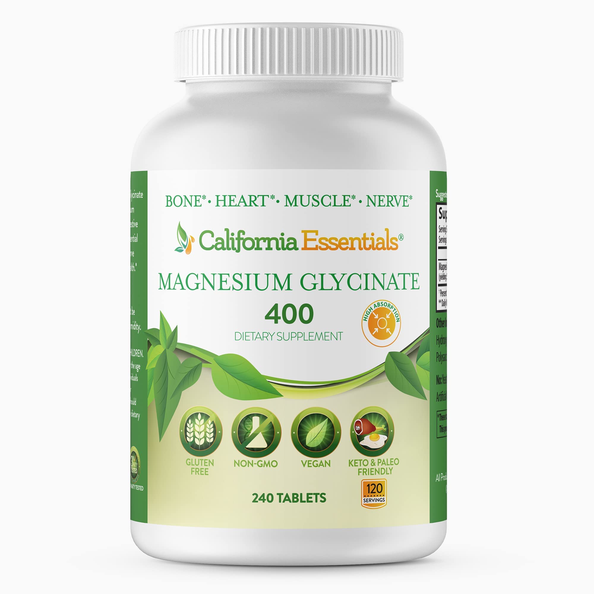California Essentials Magnesium Glycinate 200mg 120 Tablets front view