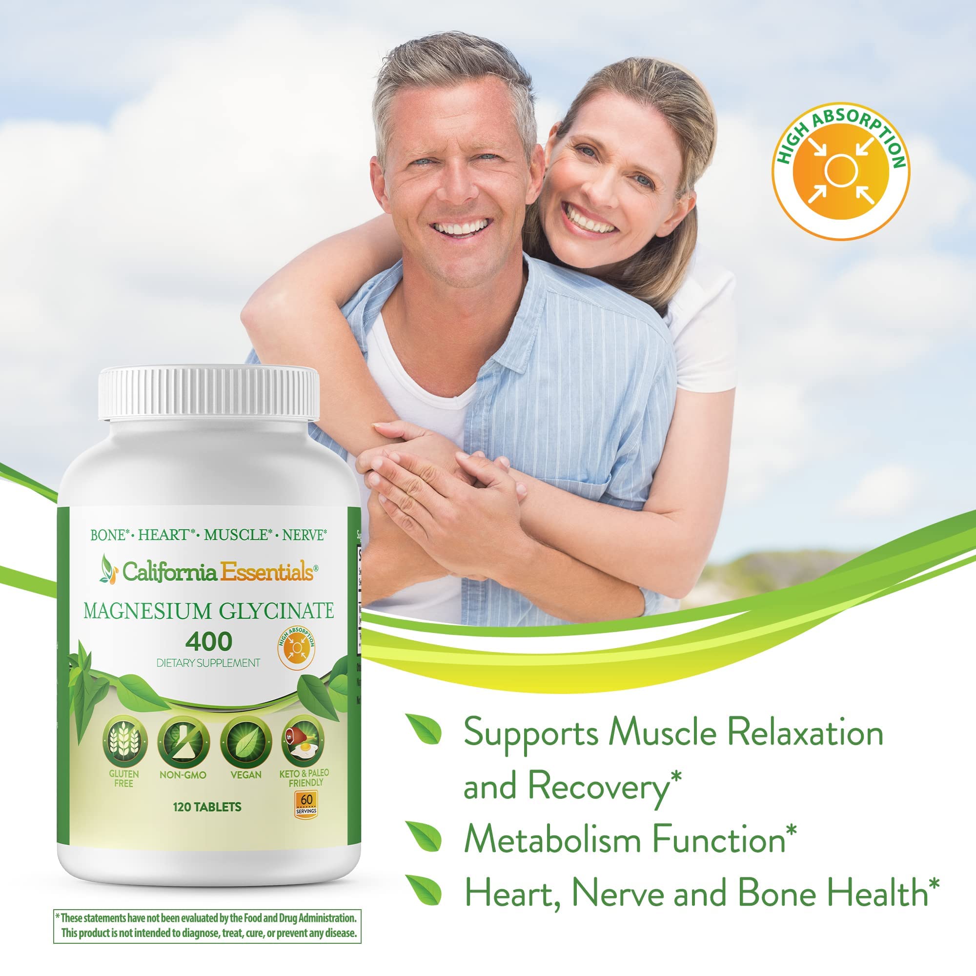 California Essentials Magnesium Glycinate 200mg 60 Tablets on a table
