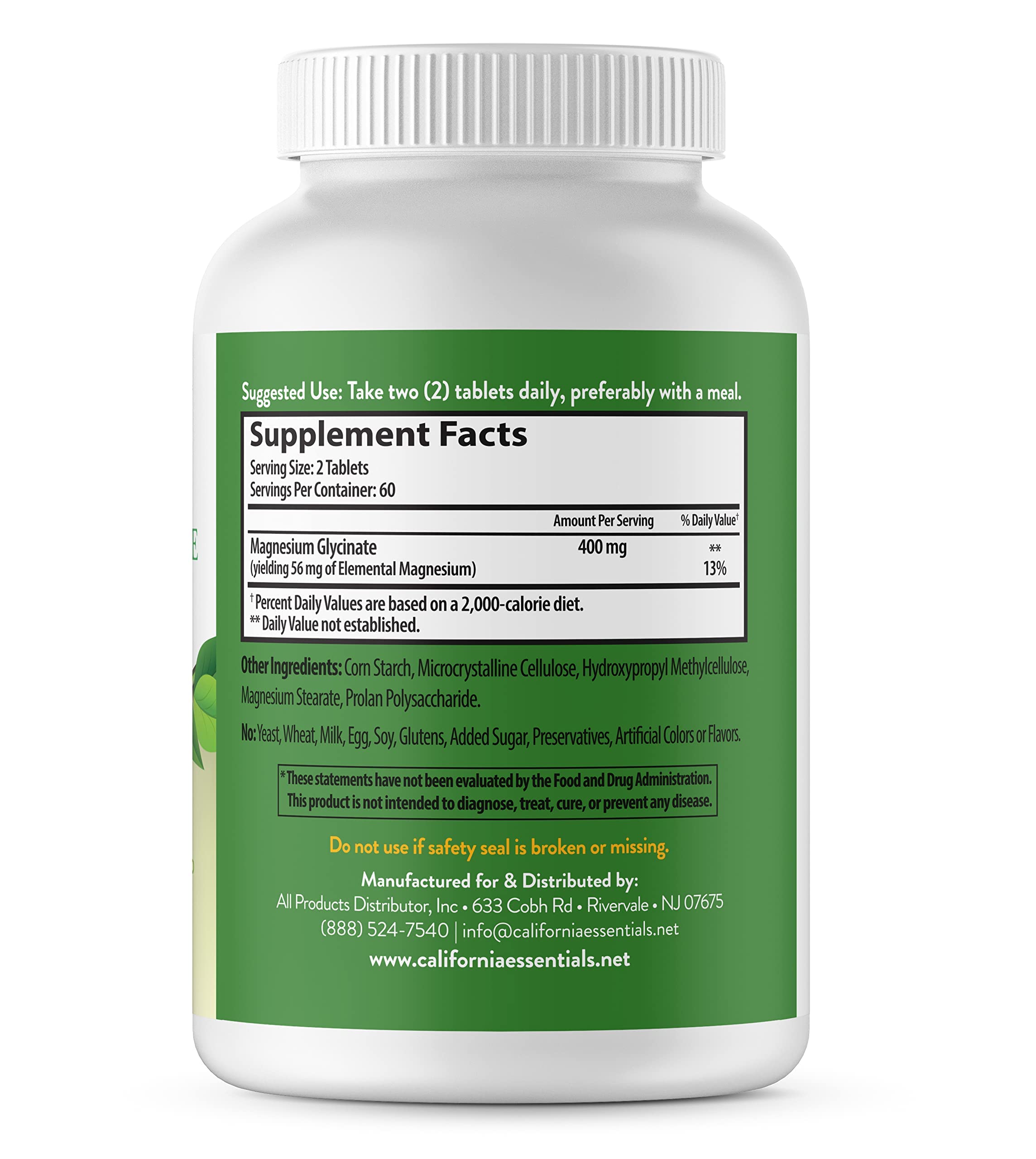 California Essentials Magnesium Glycinate 200mg 60 Tablets packaging