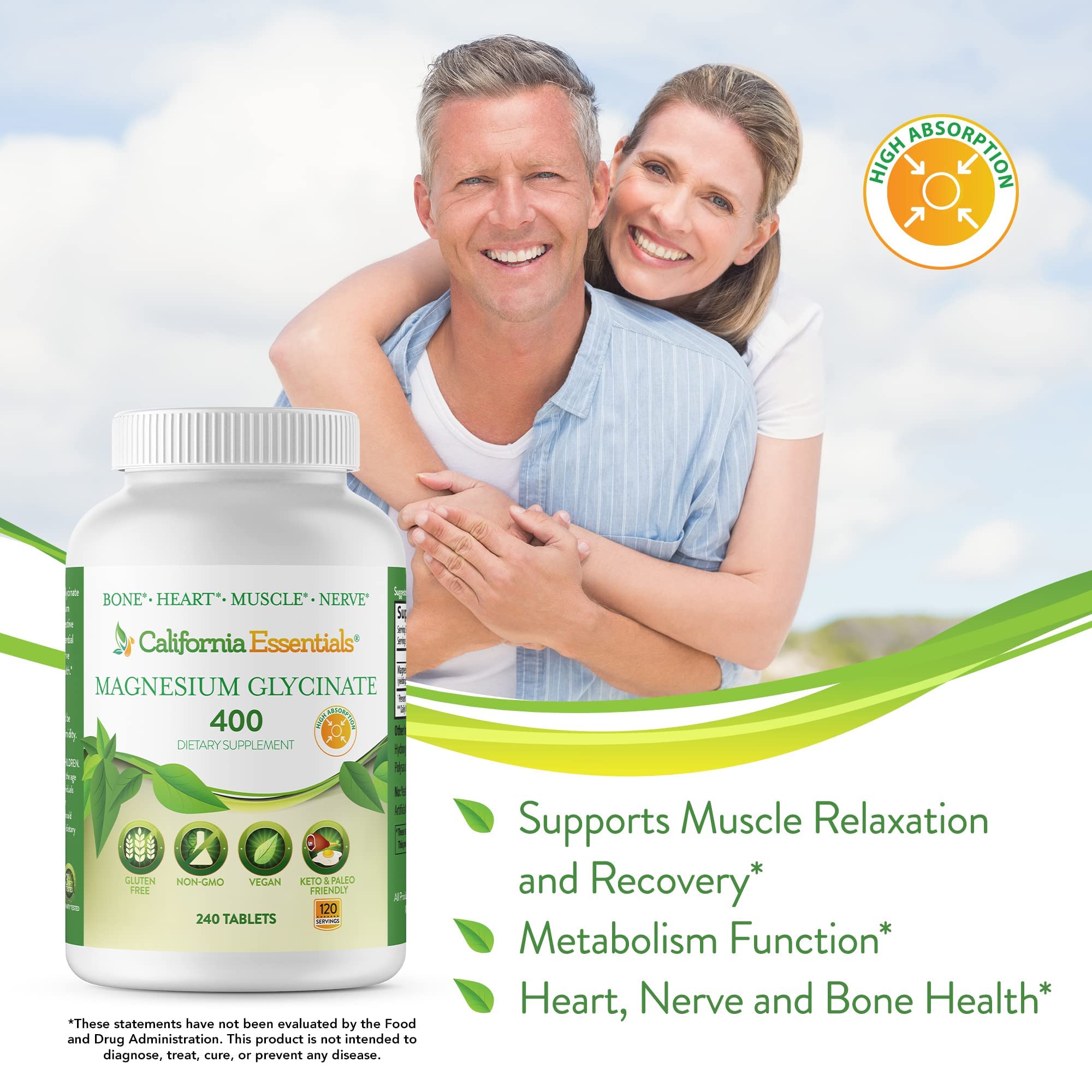 California Essentials Magnesium Glycinate 200mg bottle with dosage information